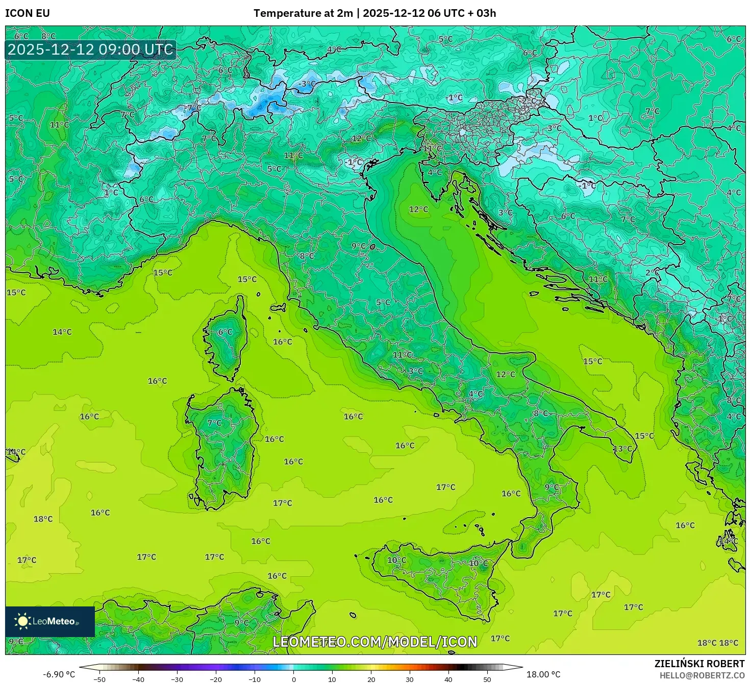ICON model - Itali, Suhu pada 2 m