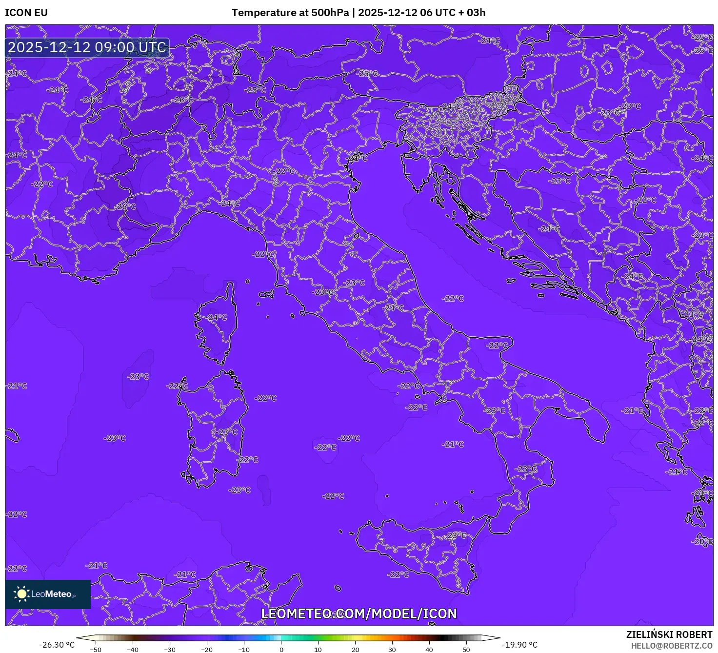 ICON model - Itali, Suhu 500 hPa