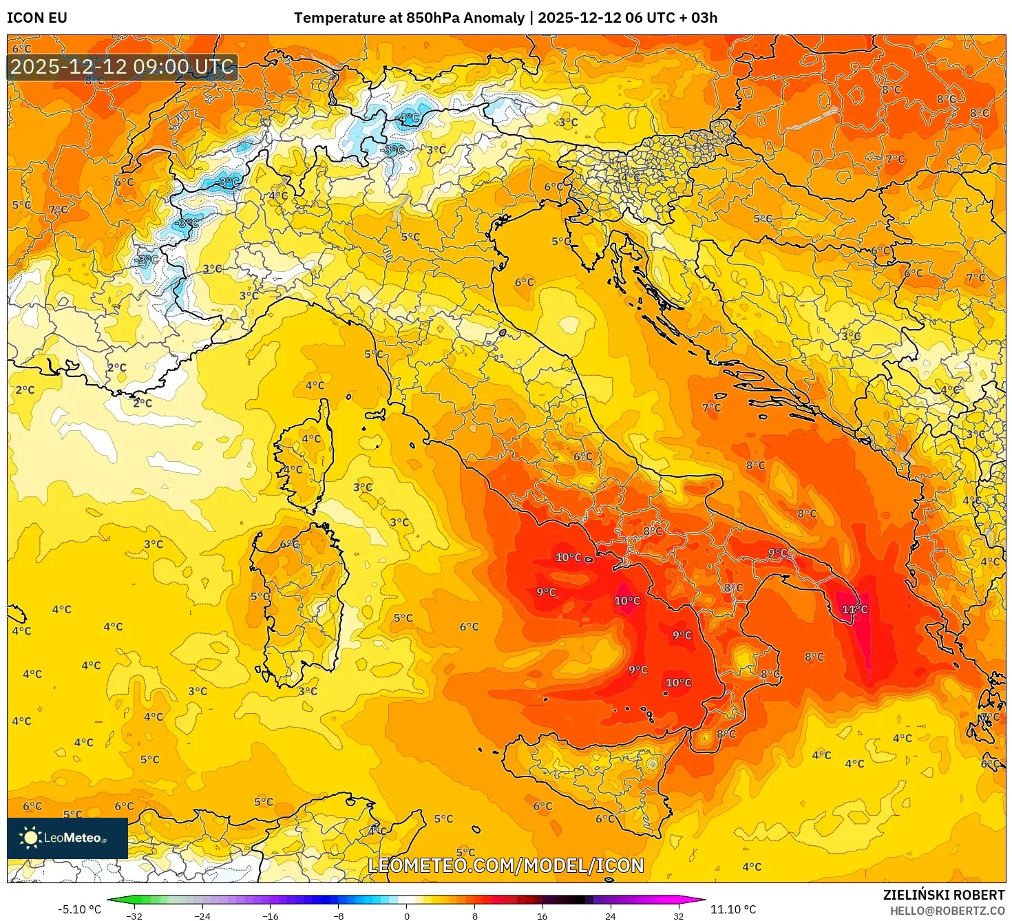 ICON model - Itali, Anomali Suhu 850 hPa