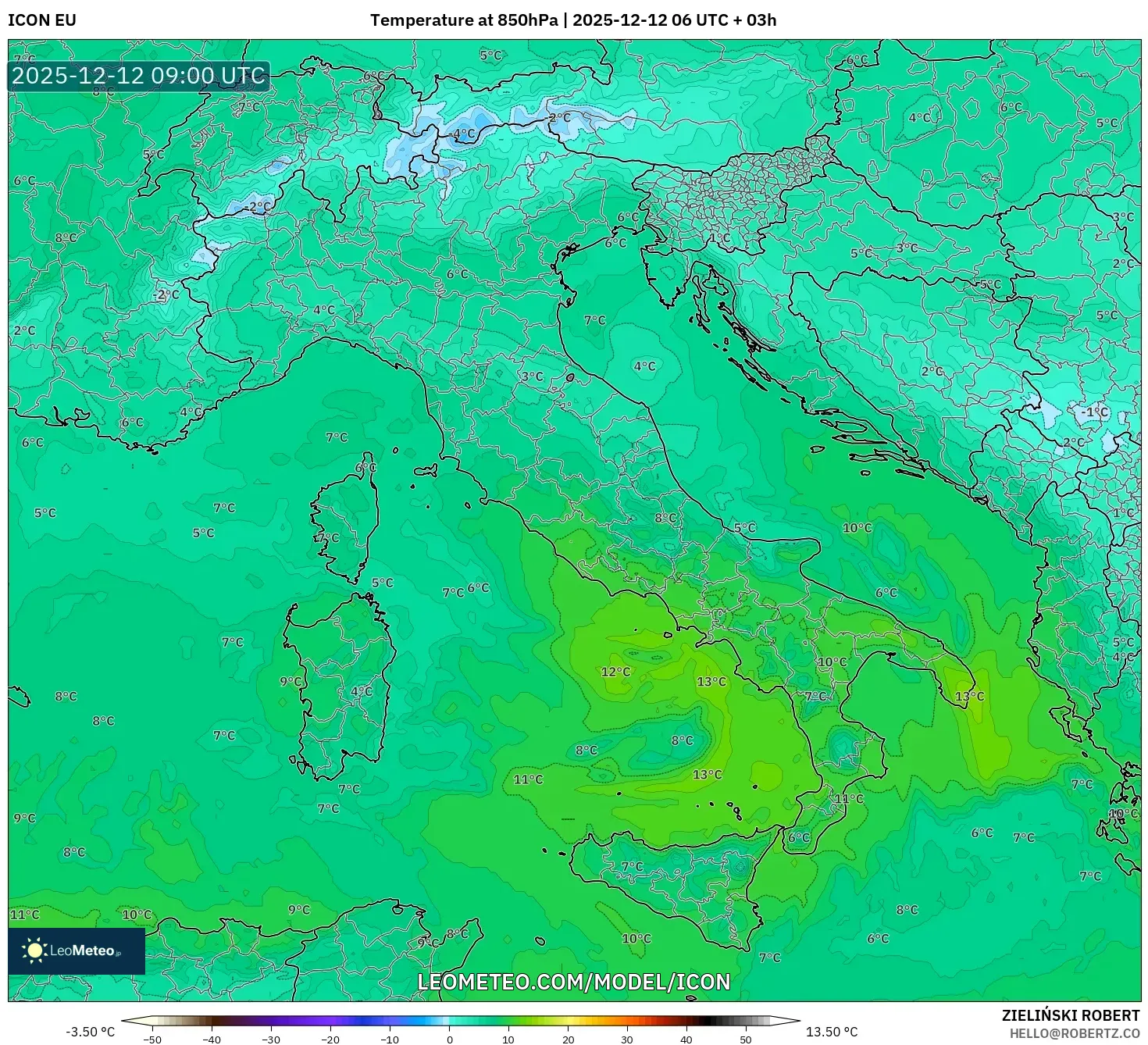 ICON model - Itali, Suhu 850 hPa