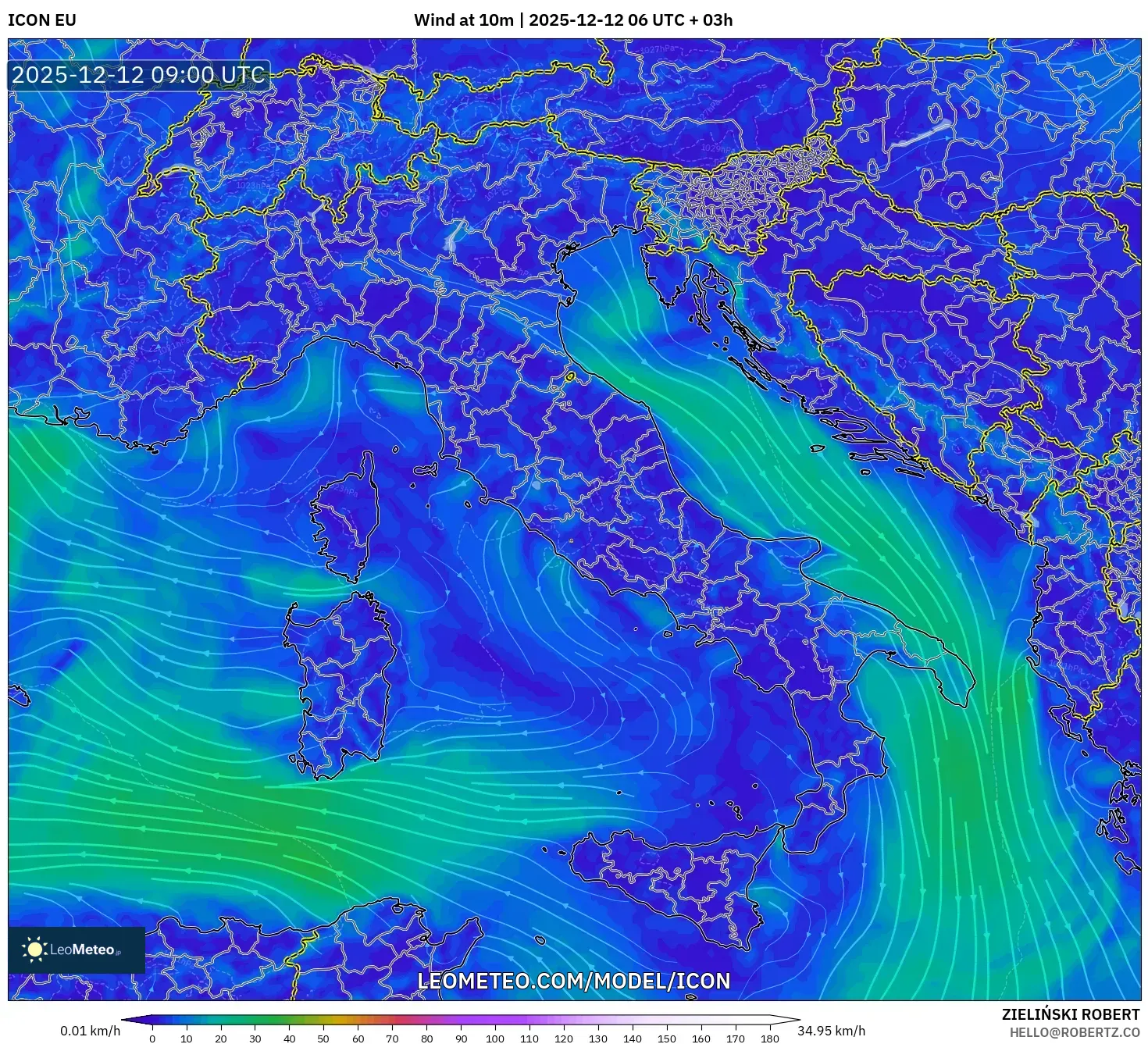 ICON model - Itali, Angin 10 m