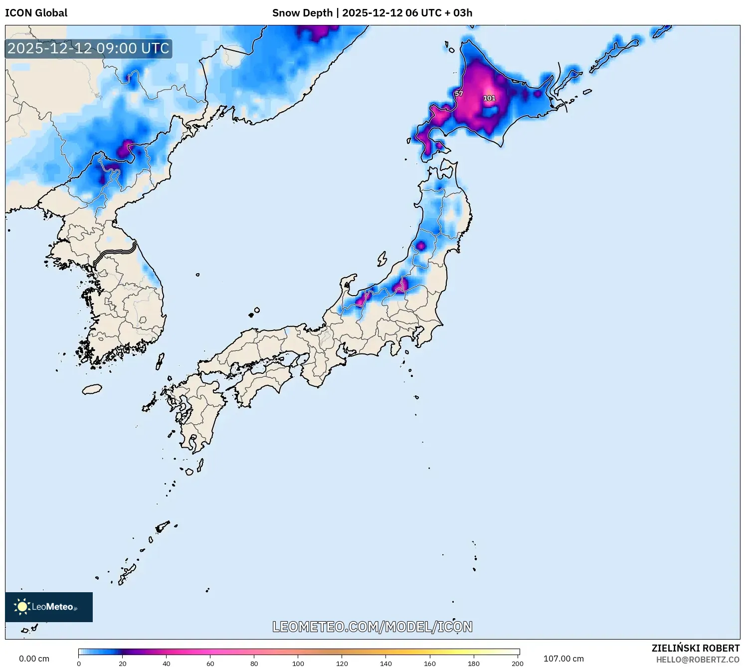 ICON model - Jepun, Ketebalan Salji