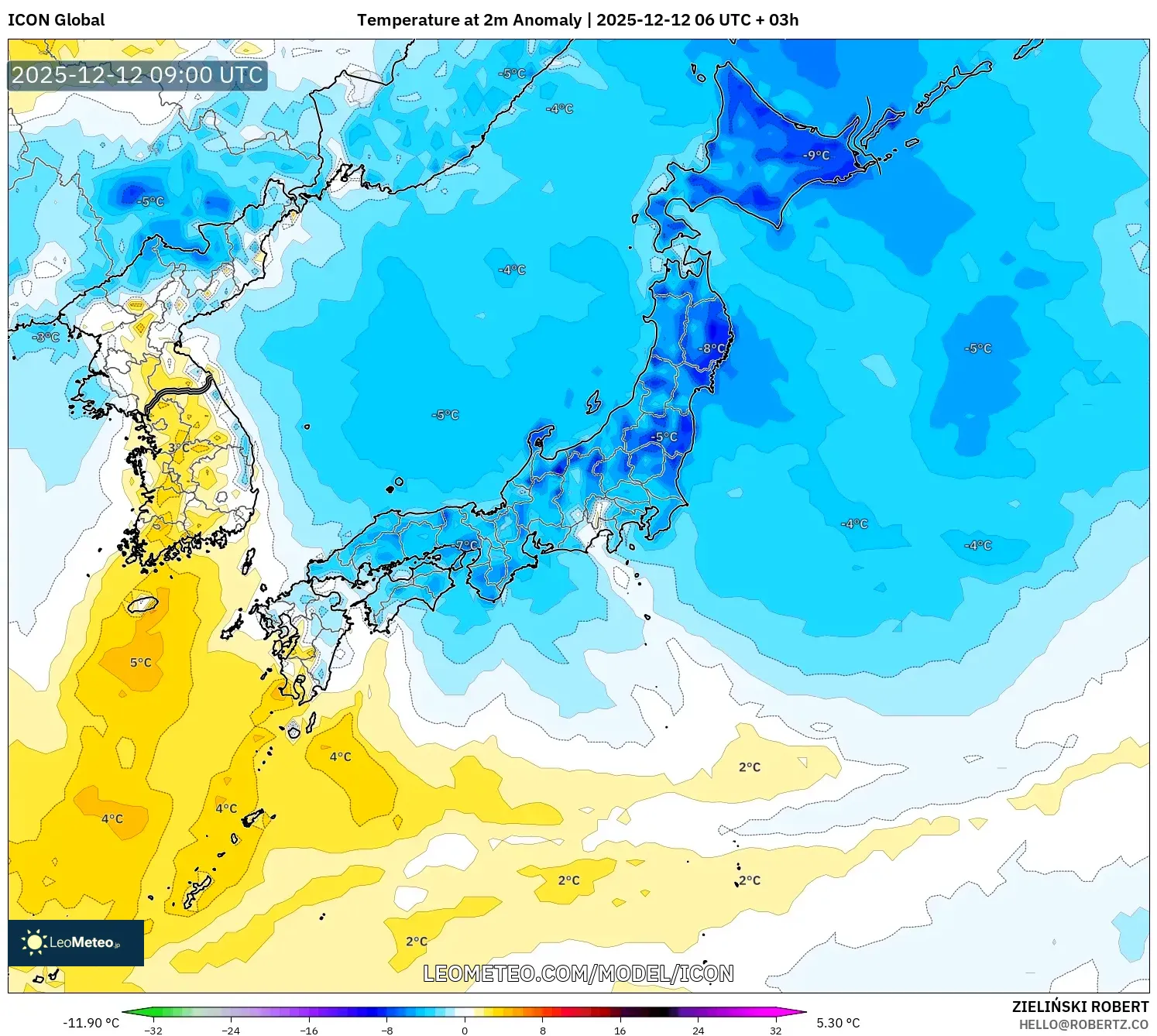 ICON model - Jepun, Anomali Suhu 2 m