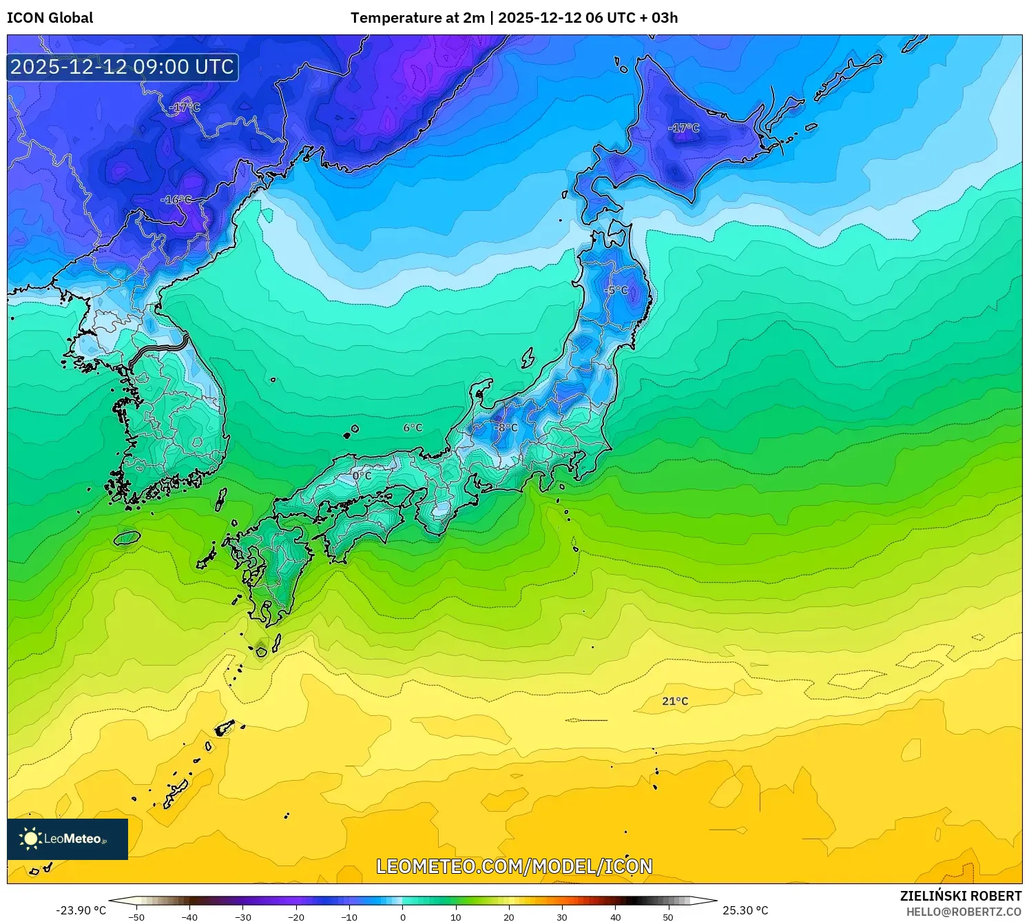 ICON model - Jepun, Suhu pada 2 m