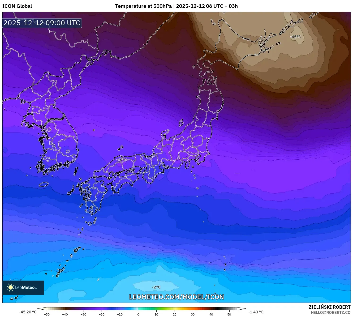 ICON model - Jepun, Suhu 500 hPa