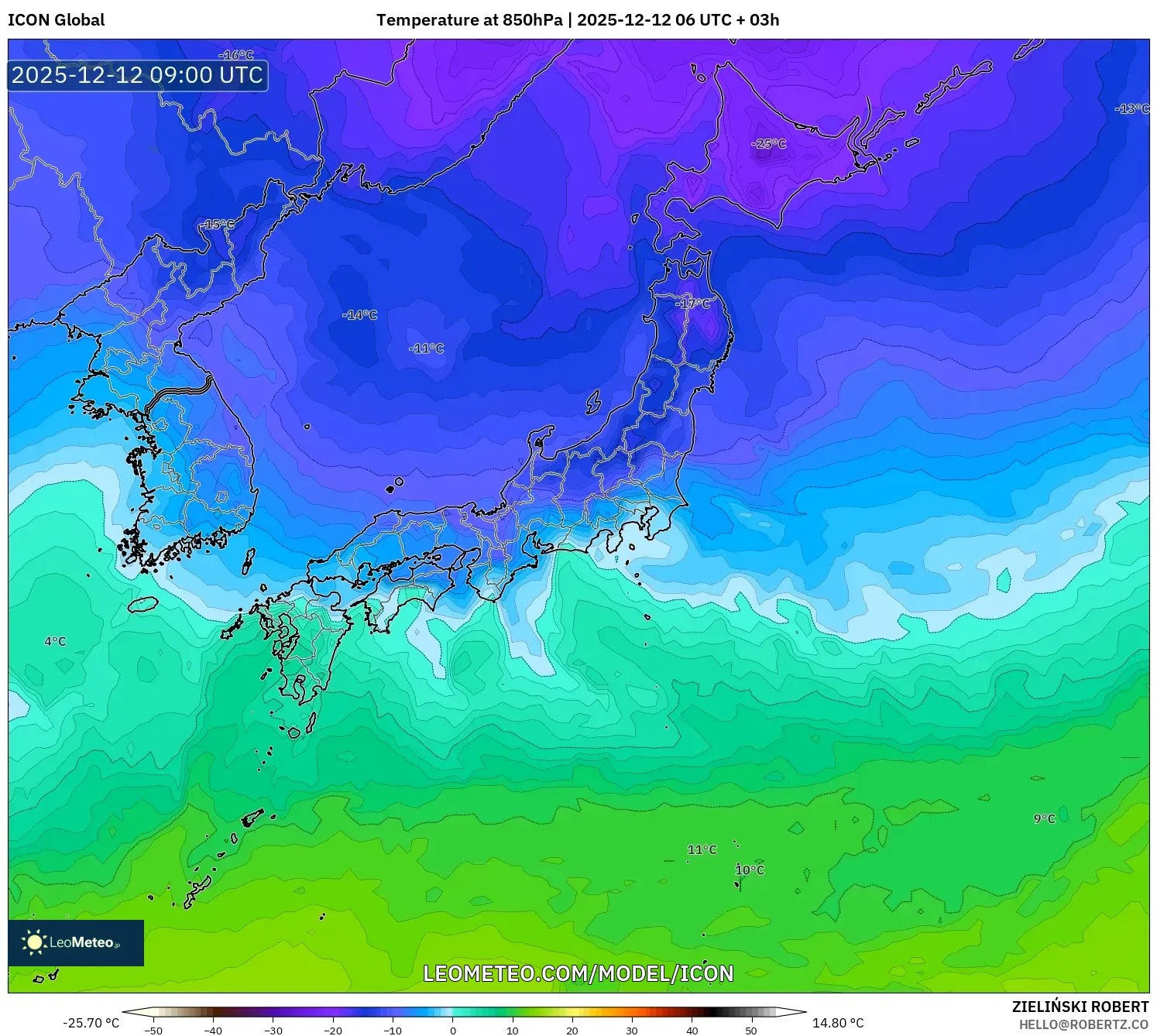ICON model - Jepun, Suhu 850 hPa