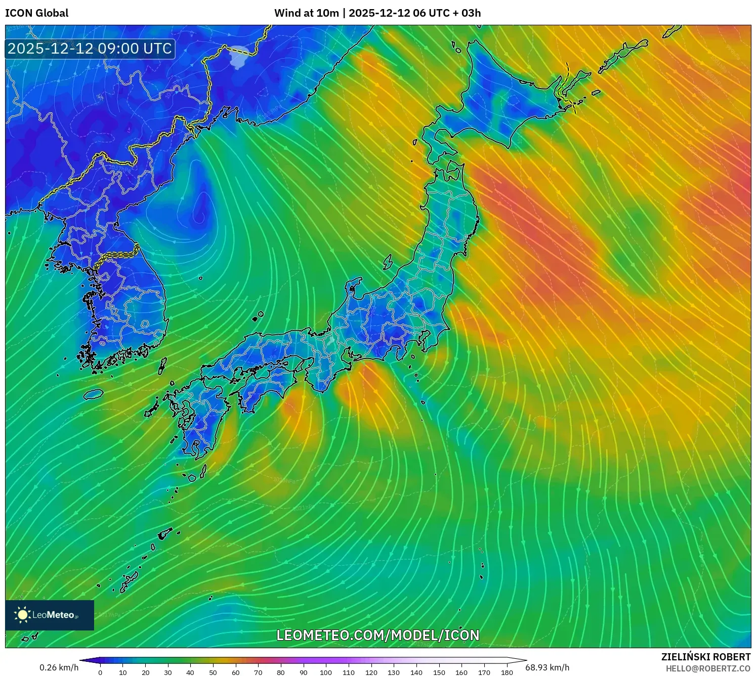 ICON model - Jepun, Angin 10 m