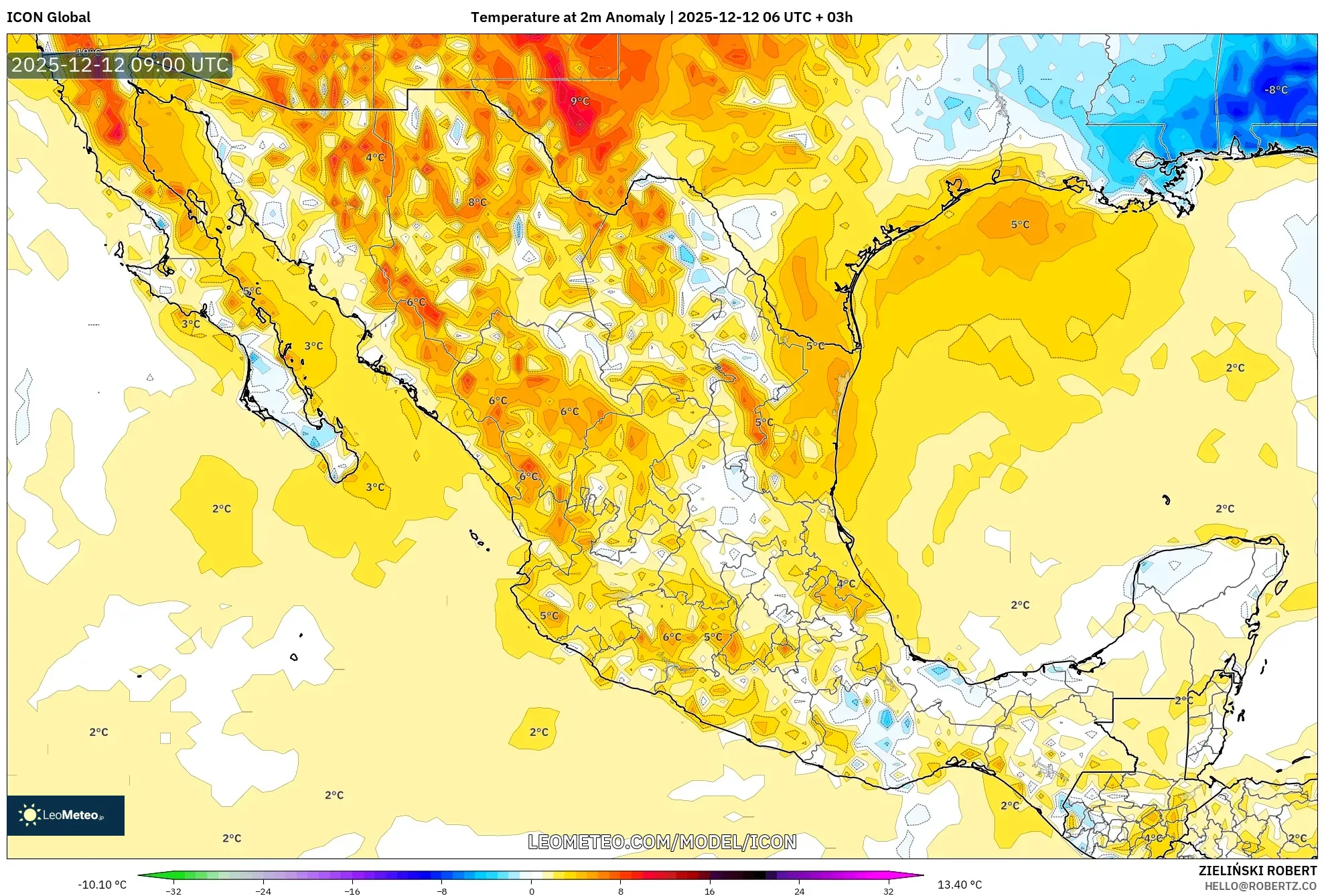 ICON model - Mexico, Anomali Suhu 2 m