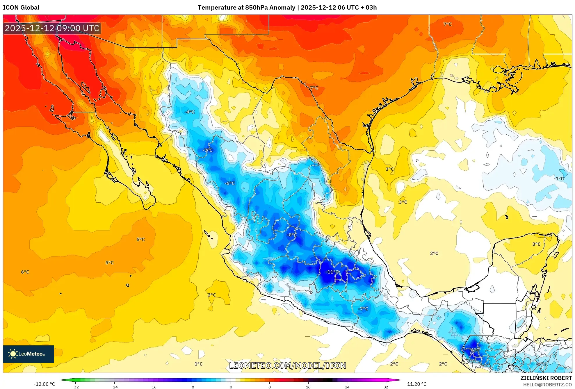 ICON model - Mexico, Anomali Suhu 850 hPa