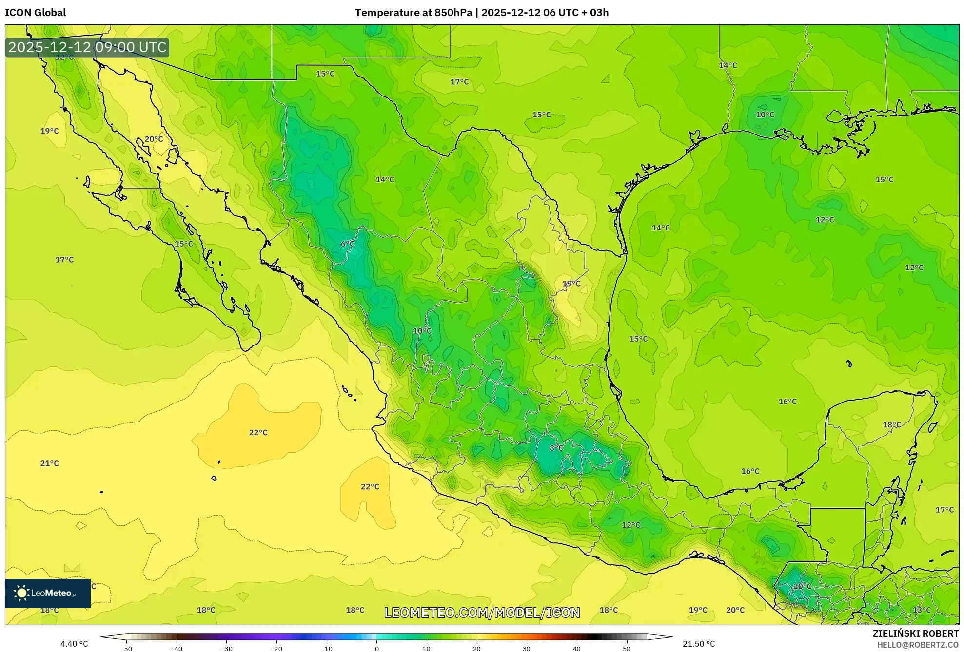ICON model - Mexico, Suhu 850 hPa