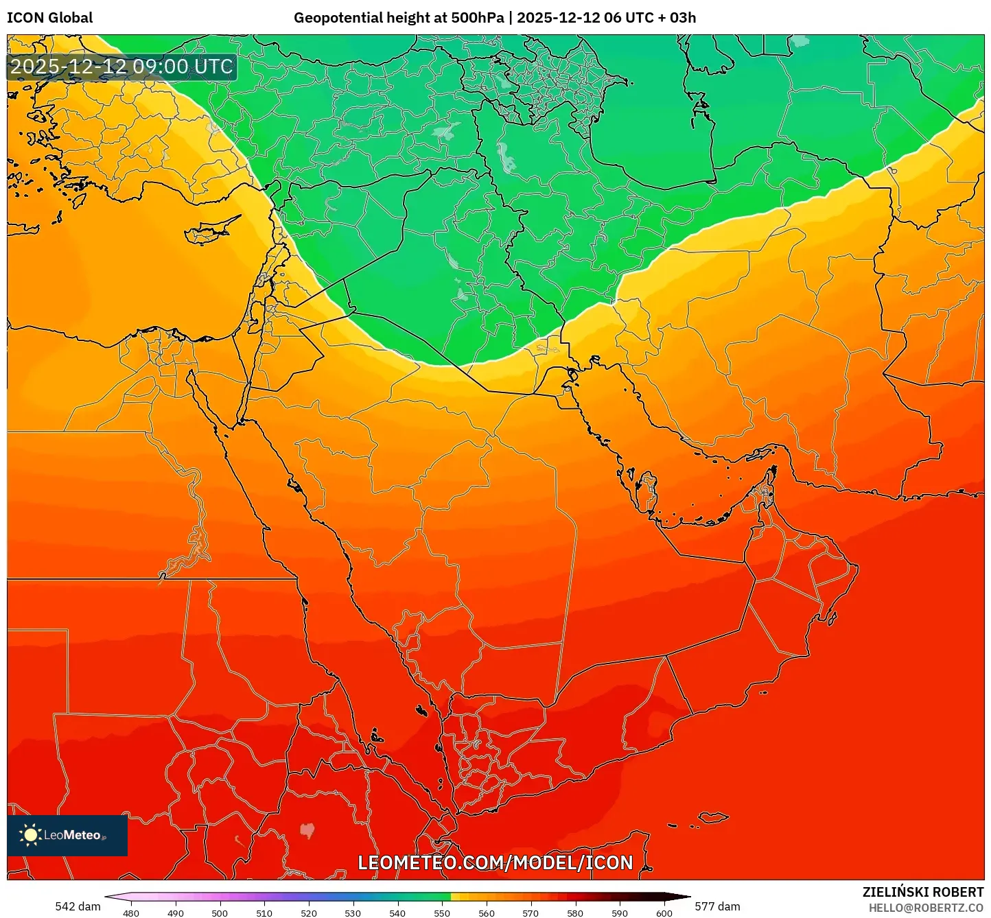 ICON model - Timur Tengah, Ketinggian geopotensial pada 500 hPa