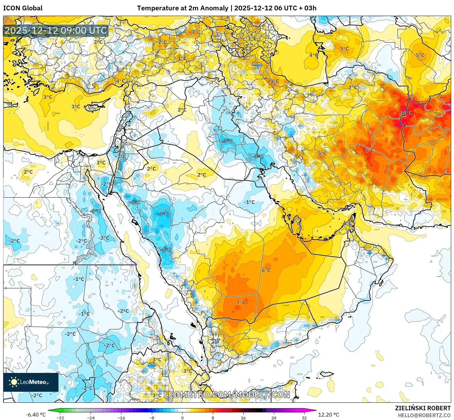 ICON model - Timur Tengah, Anomali Suhu 2 m