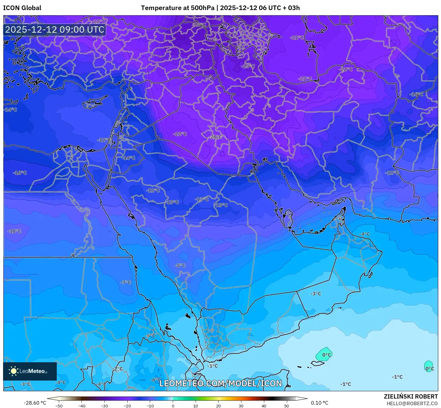 ICON model - Timur Tengah, Suhu 500 hPa