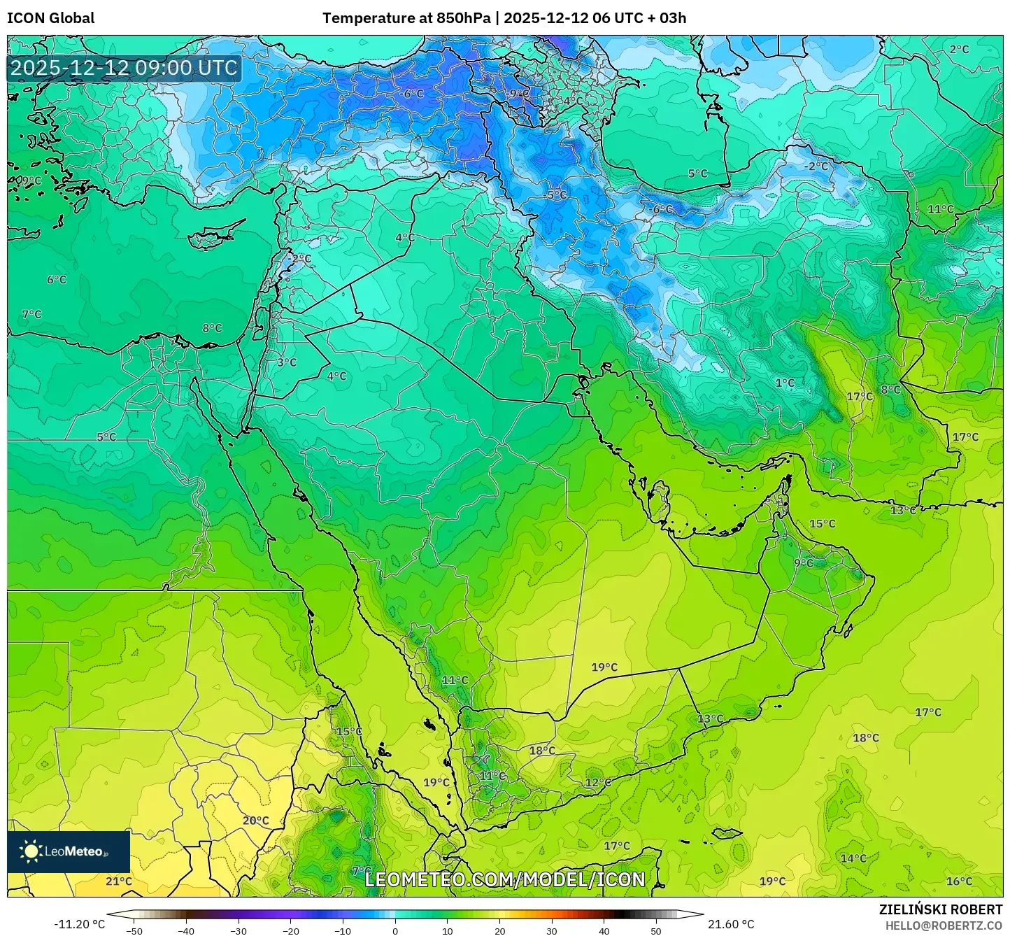 ICON model - Timur Tengah, Suhu 850 hPa