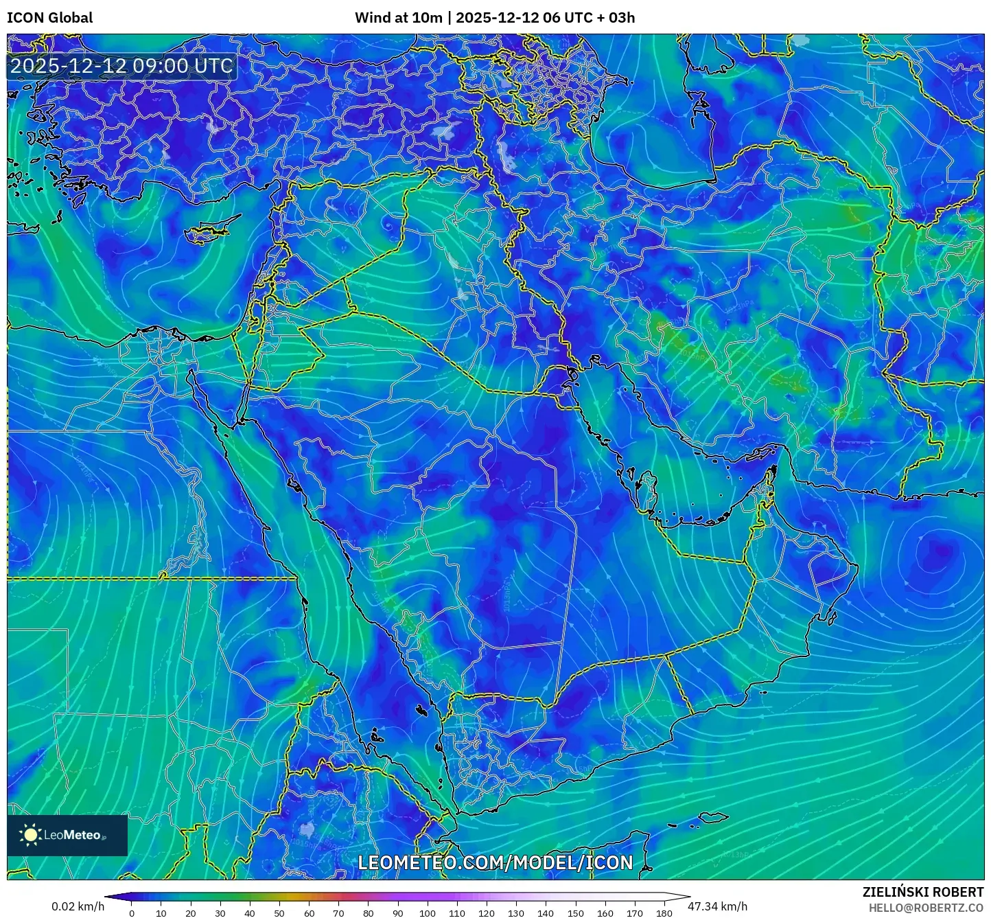 ICON model - Timur Tengah, Angin 10 m