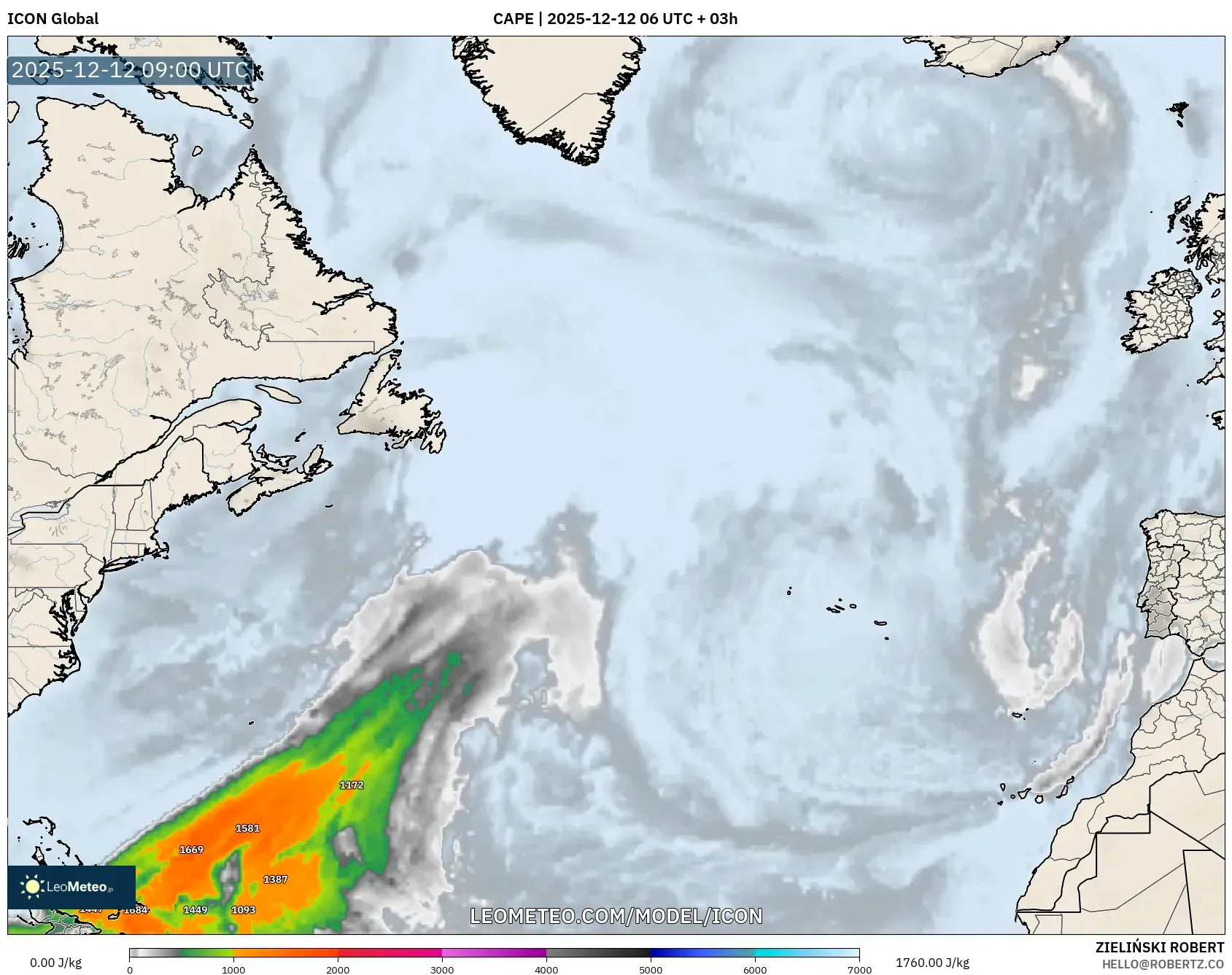 ICON model - Atlantik Utara, CAPE