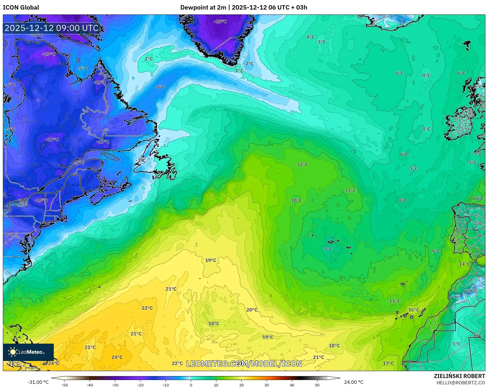 ICON model - Atlantik Utara, Takat Embun 2 m