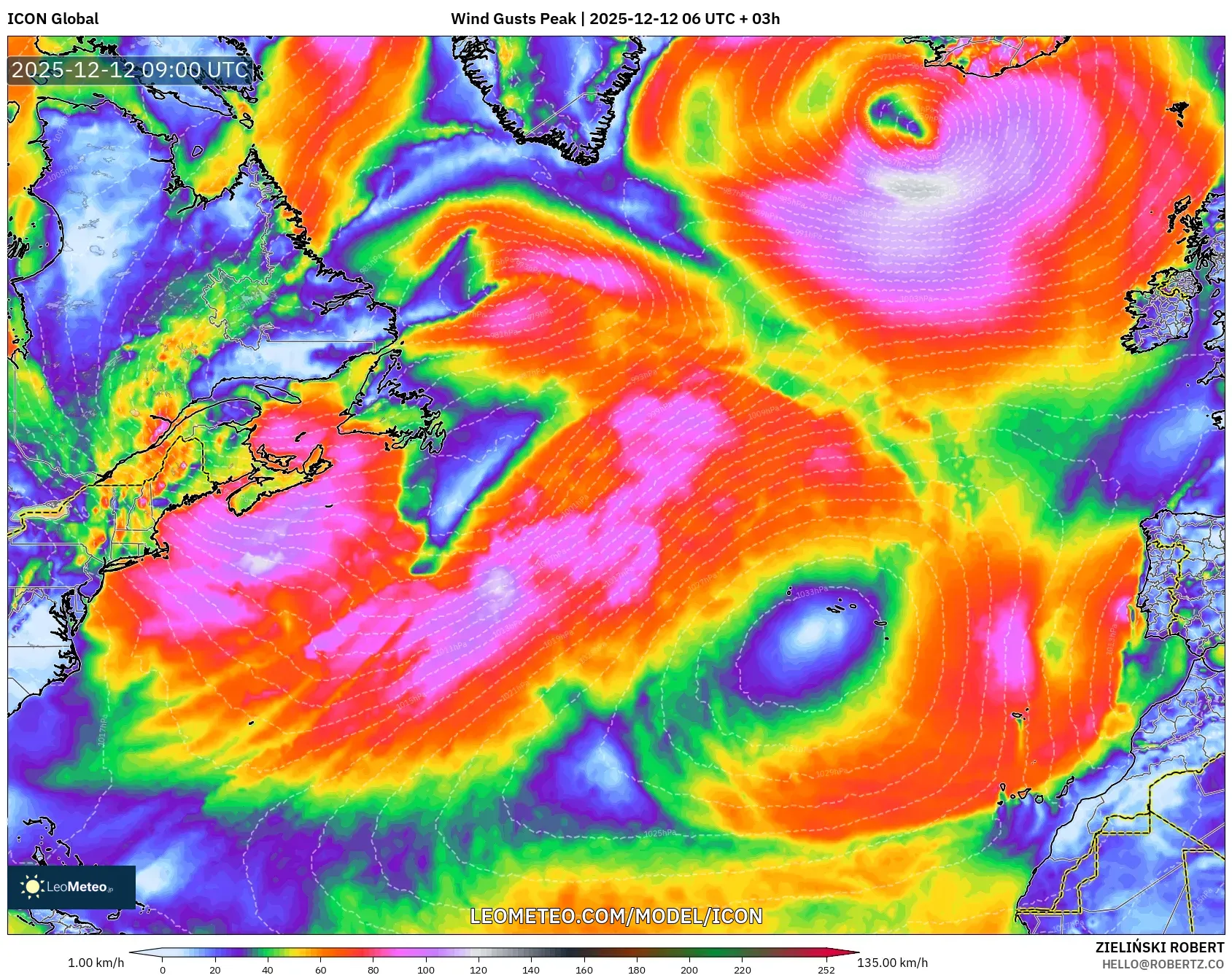 ICON model - Atlantik Utara, Hembusan Tertinggi