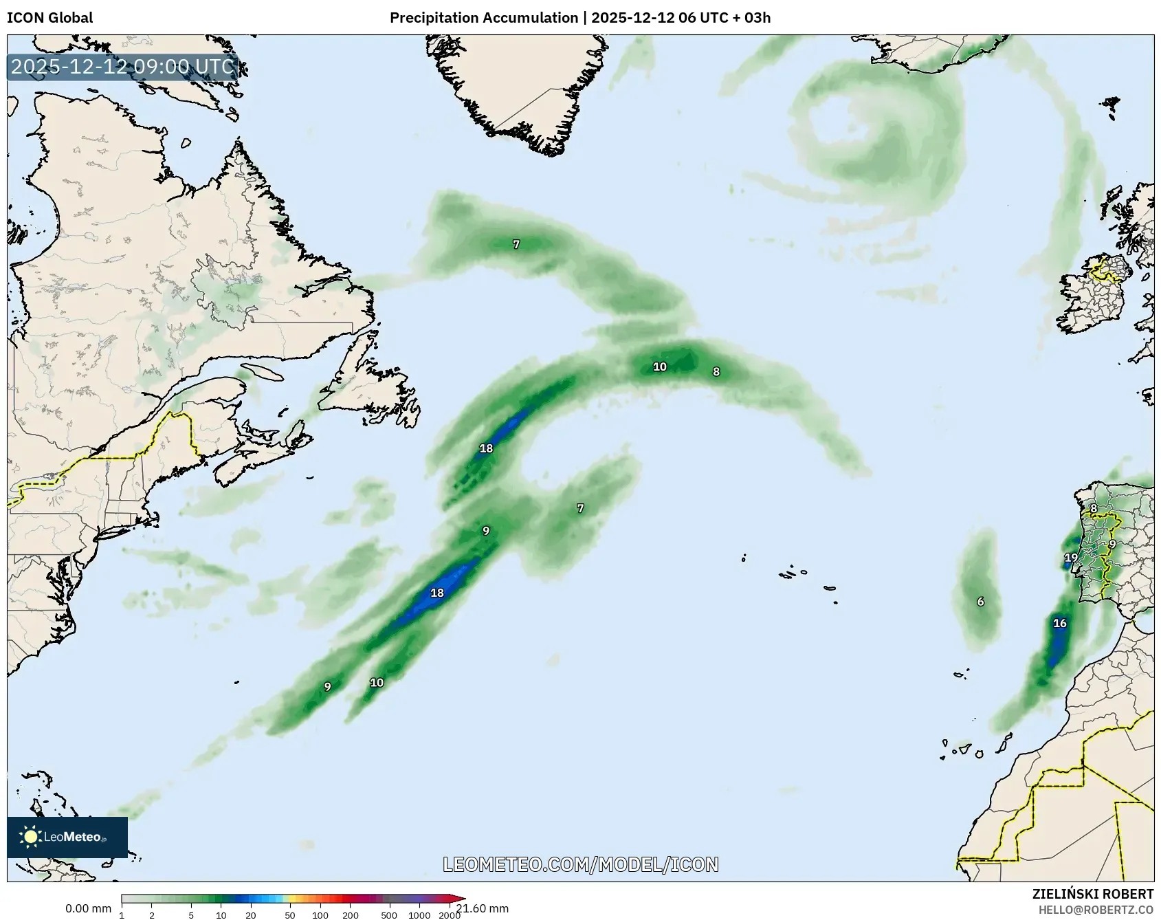ICON model - Atlantik Utara, Pengumpulan Hujan