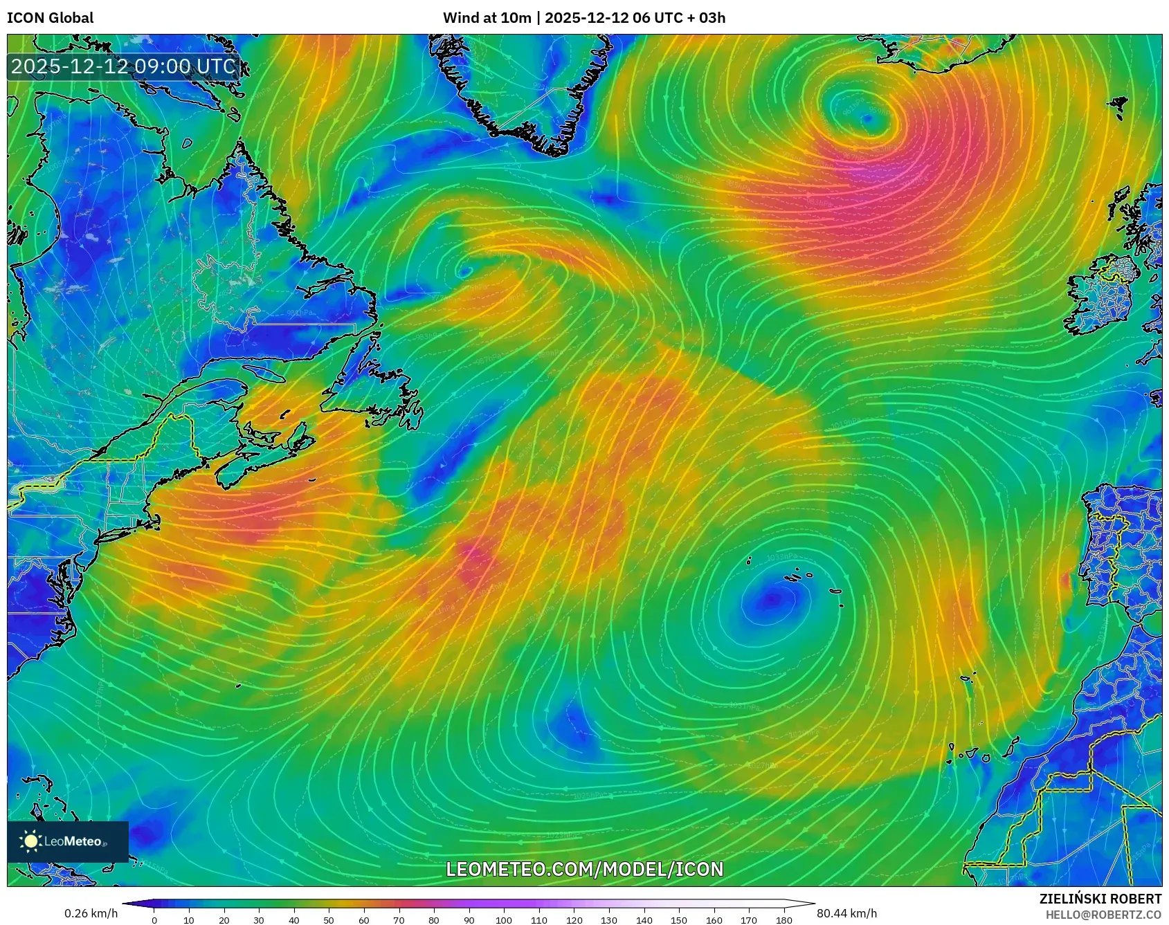 ICON model - Atlantik Utara, Angin 10 m
