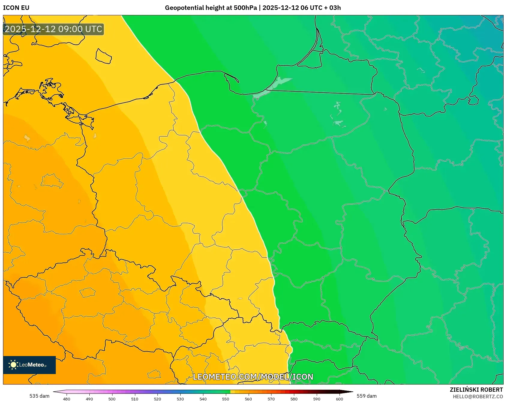 ICON model - Poland, Ketinggian geopotensial pada 500 hPa