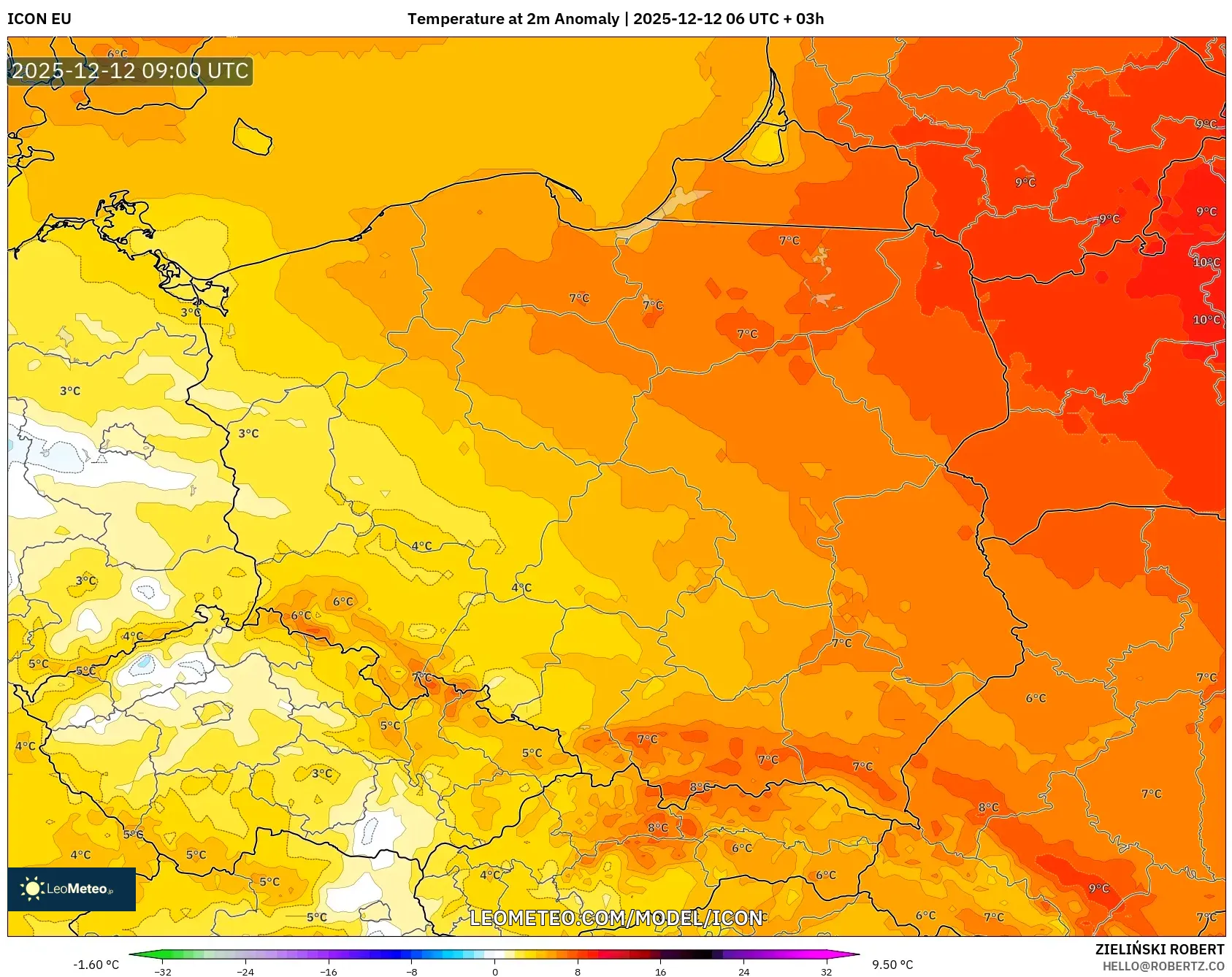 ICON model - Poland, Anomali Suhu 2 m
