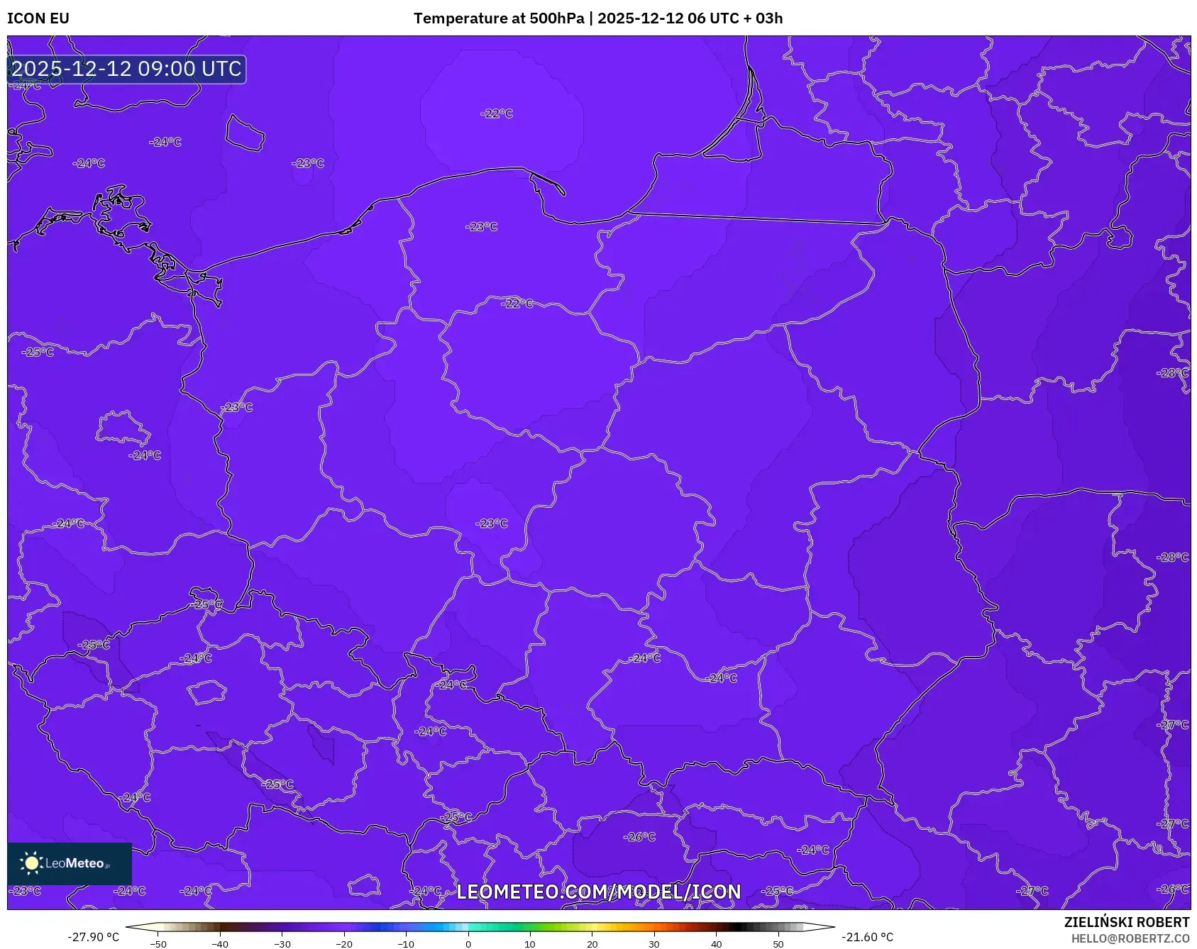ICON model - Poland, Suhu 500 hPa