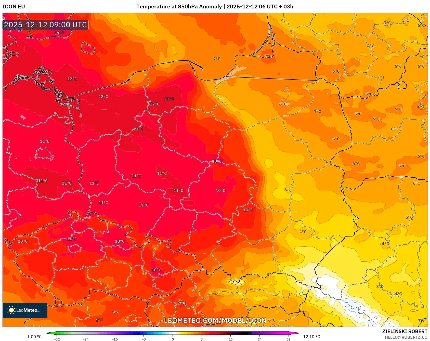 ICON model - Poland, Anomali Suhu 850 hPa