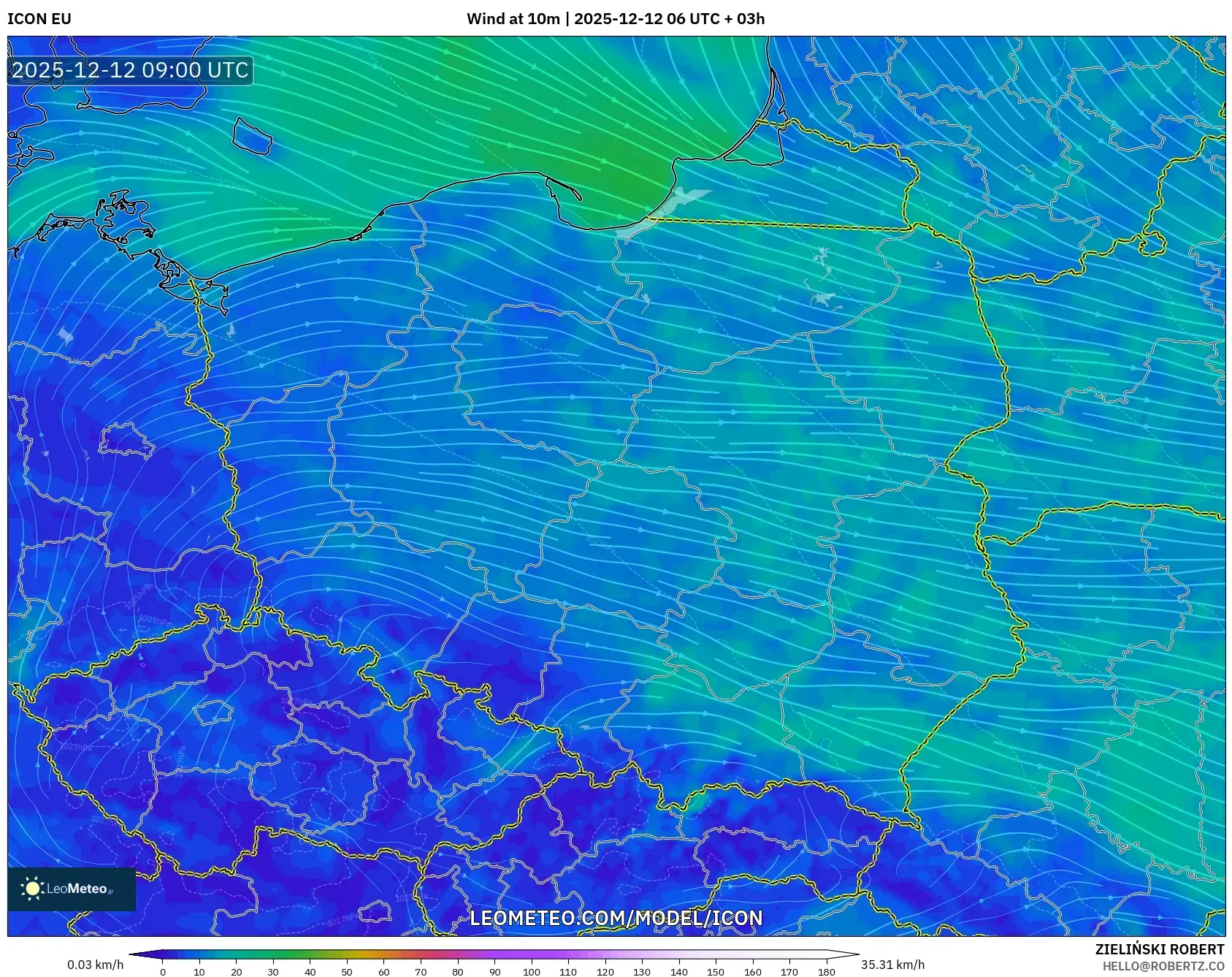 ICON model - Poland, Angin 10 m