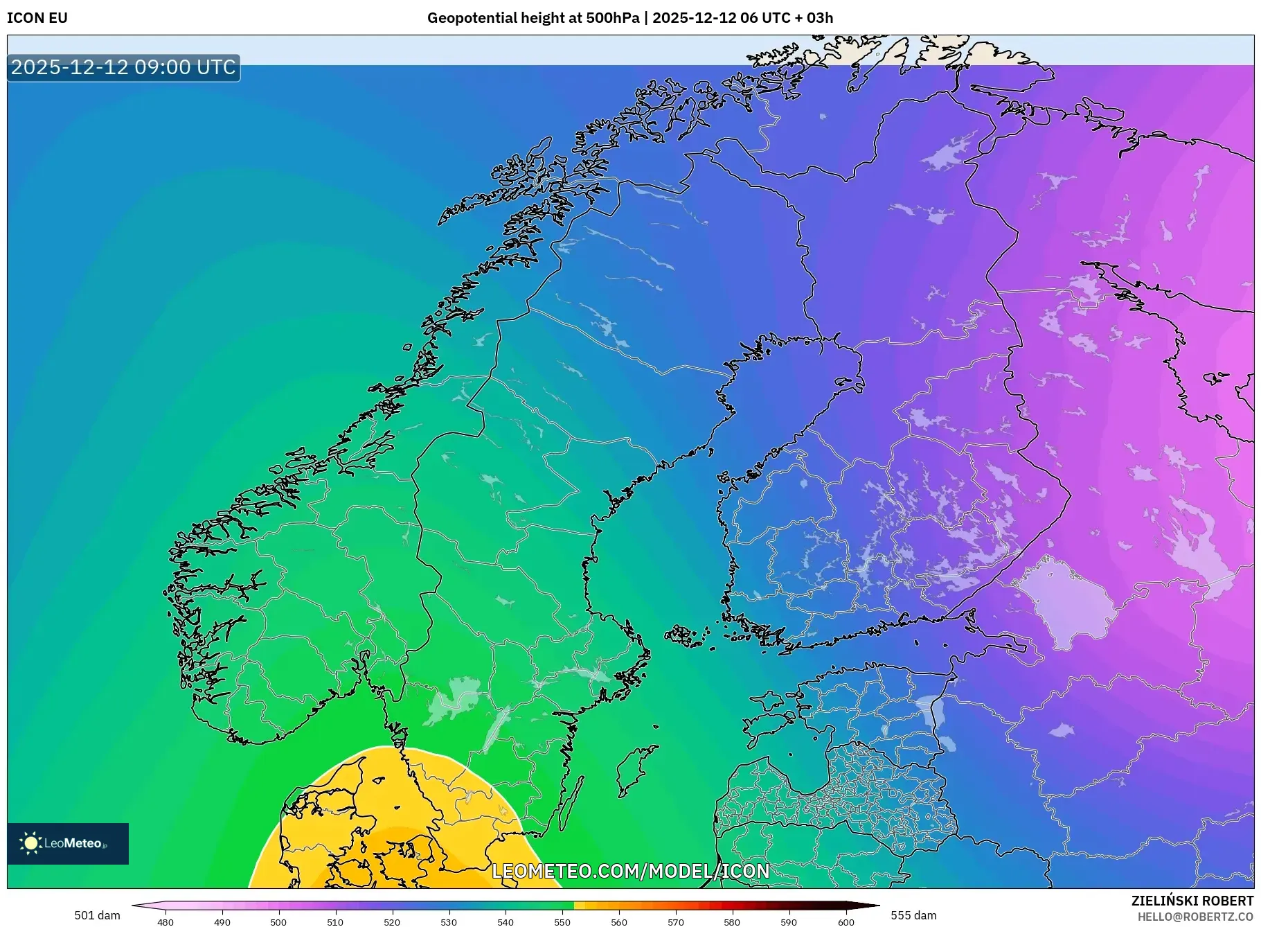 ICON model - Skandinavia, Ketinggian geopotensial pada 500 hPa