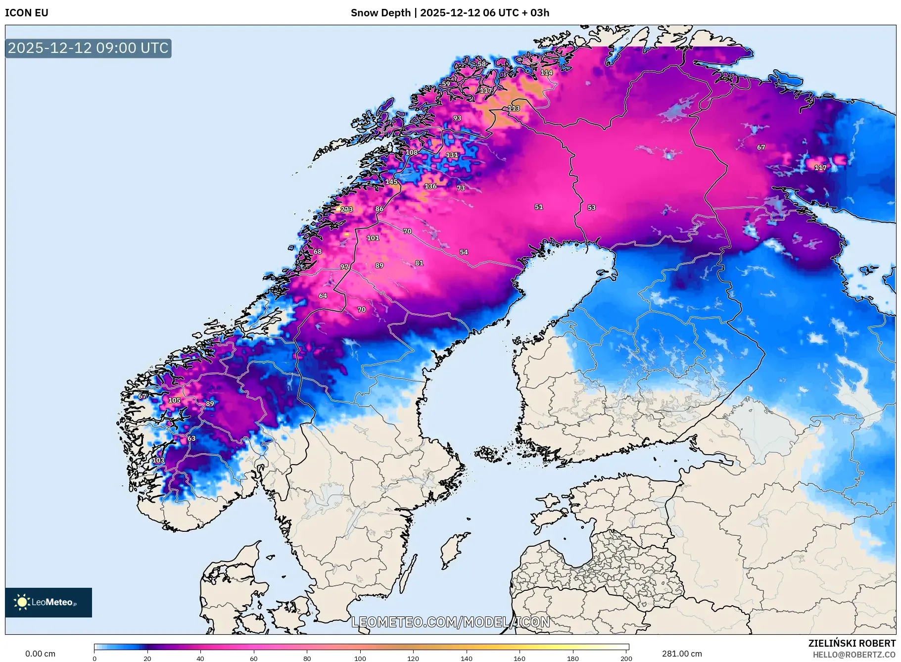 ICON model - Skandinavia, Ketebalan Salji