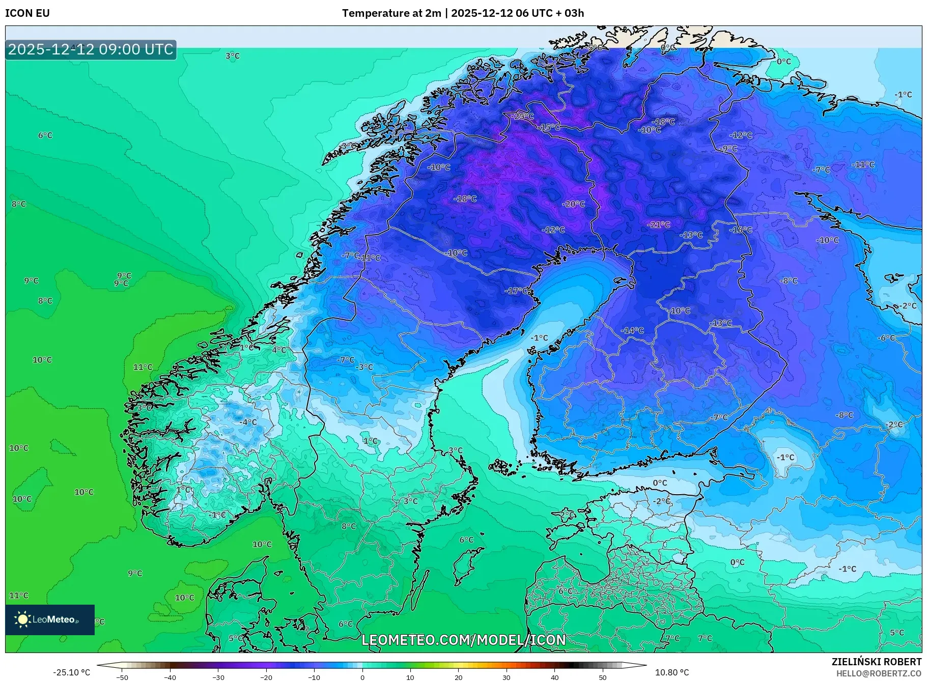ICON model - Skandinavia, Suhu pada 2 m