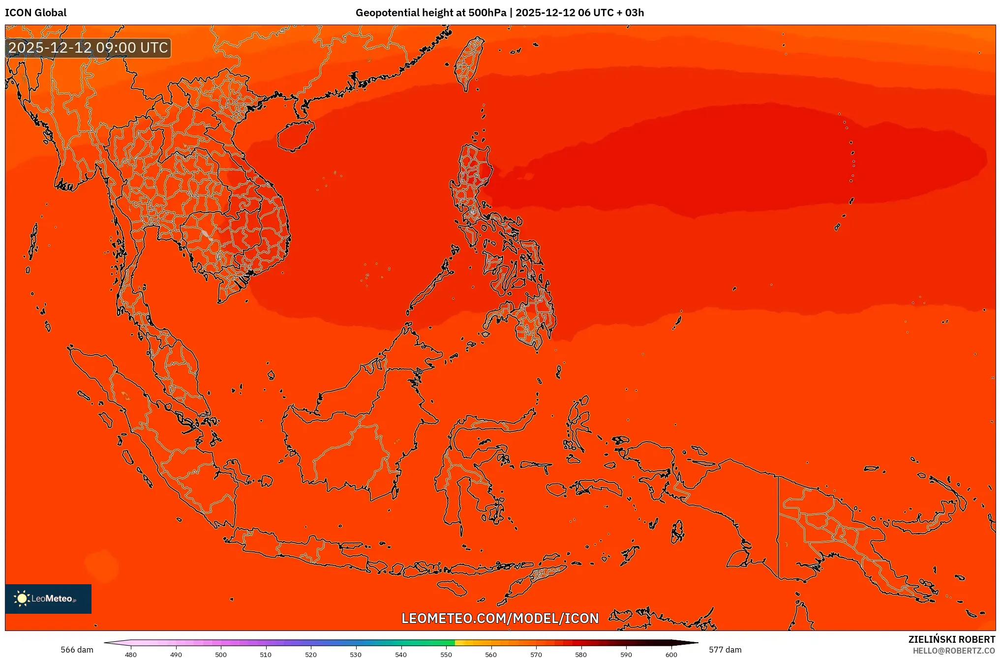 ICON model - Asia Tenggara, Ketinggian geopotensial pada 500 hPa
