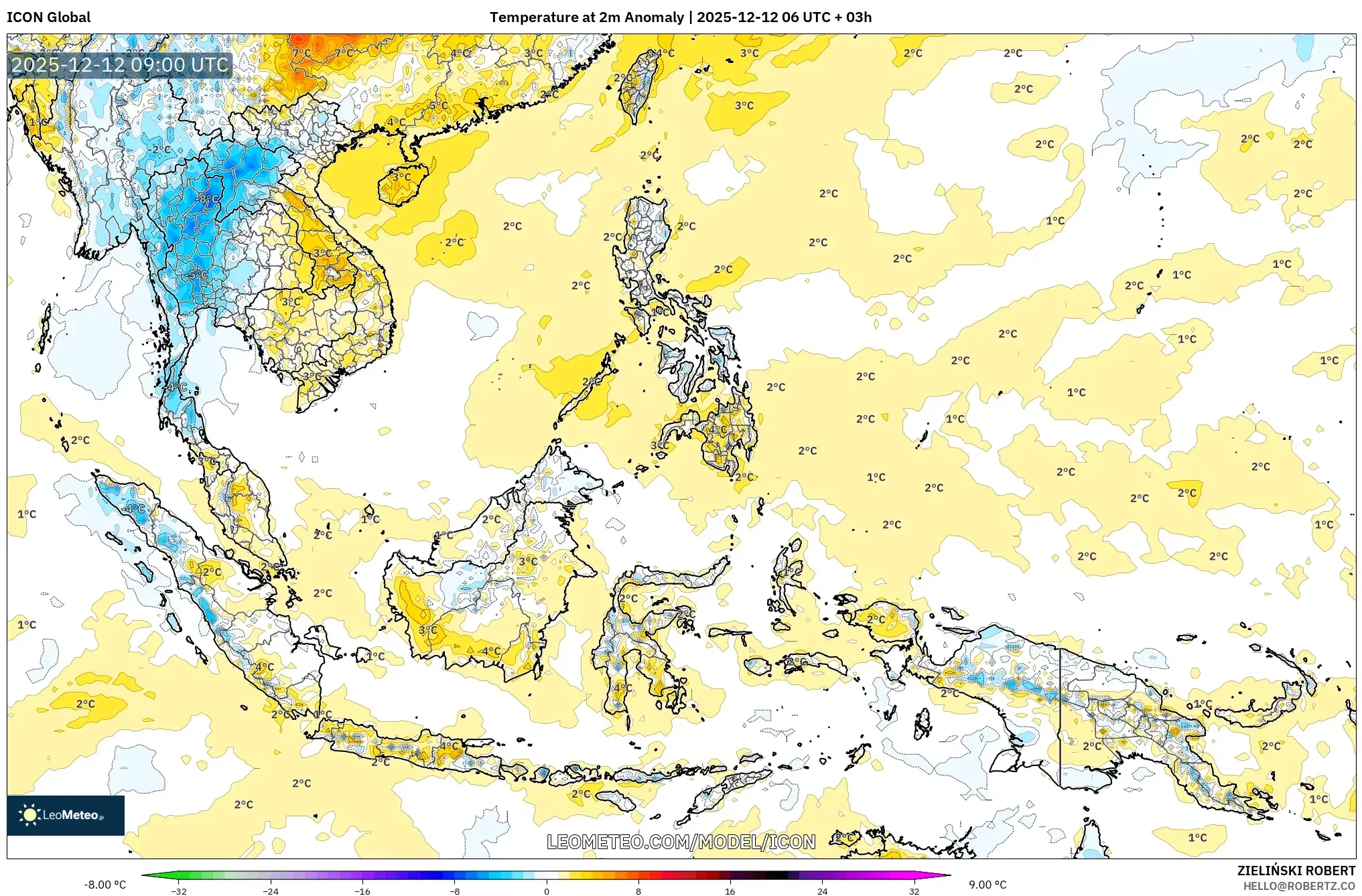 ICON model - Asia Tenggara, Anomali Suhu 2 m