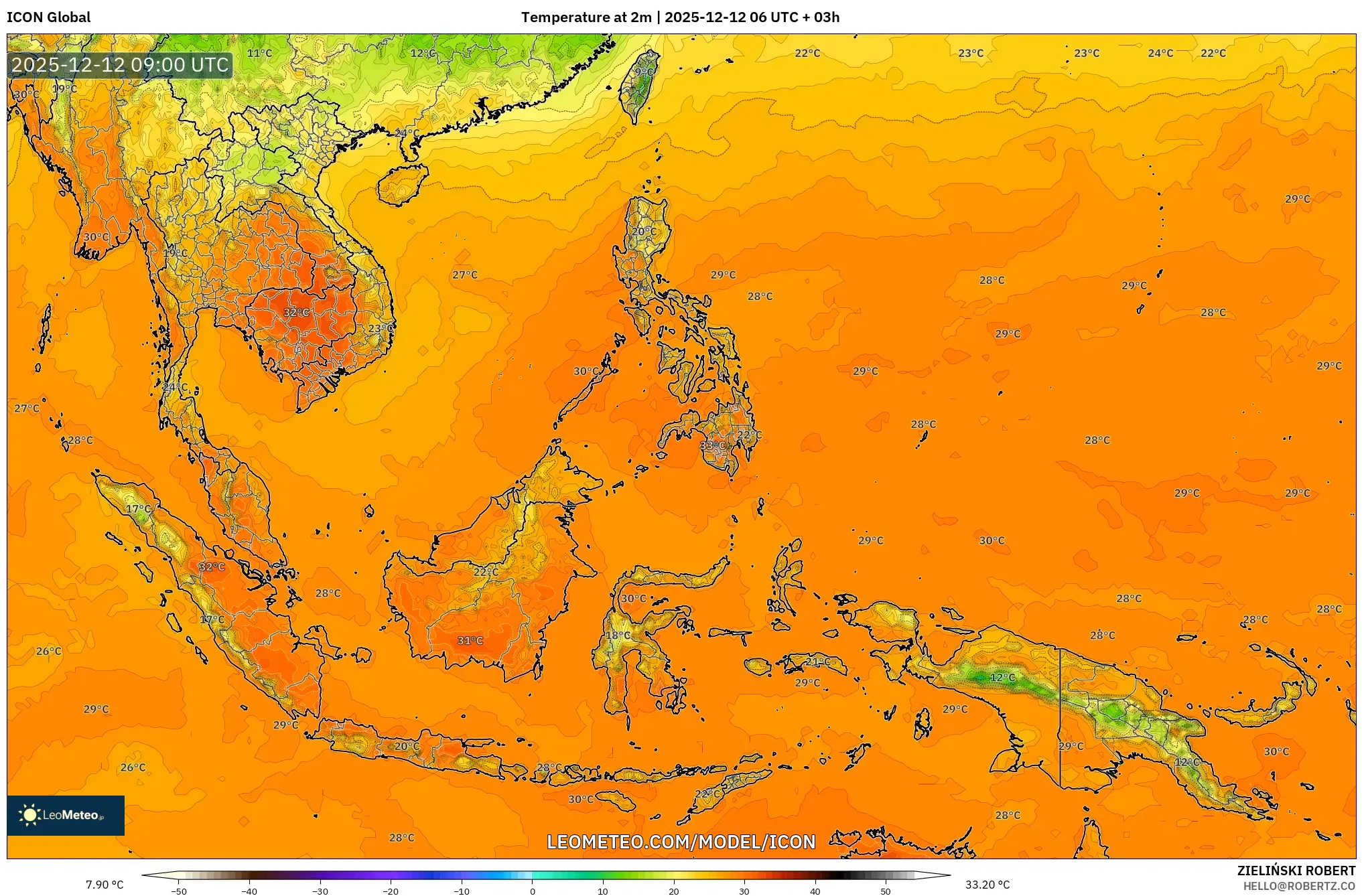 ICON model - Asia Tenggara, Suhu pada 2 m