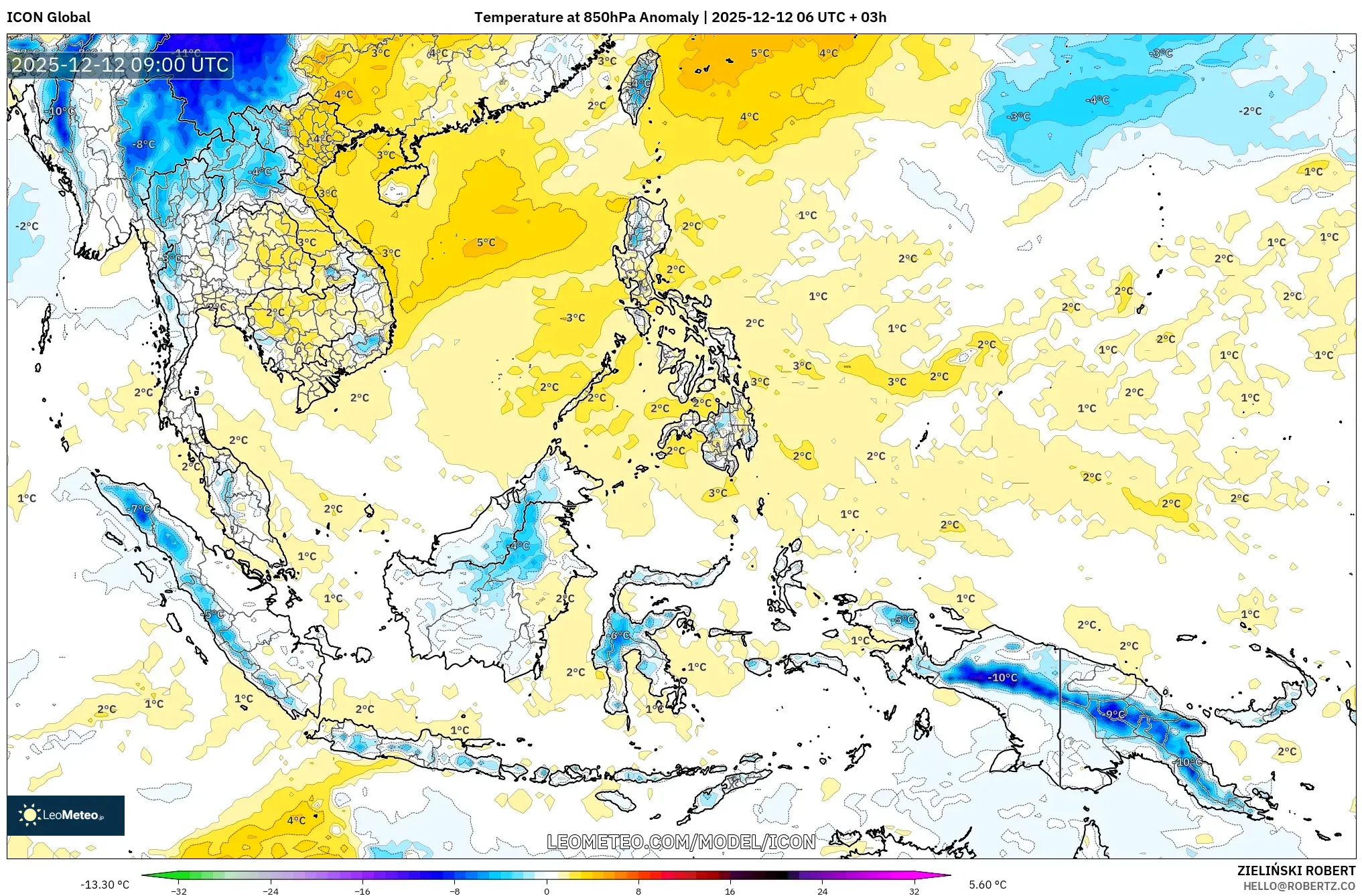 ICON model - Asia Tenggara, Anomali Suhu 850 hPa