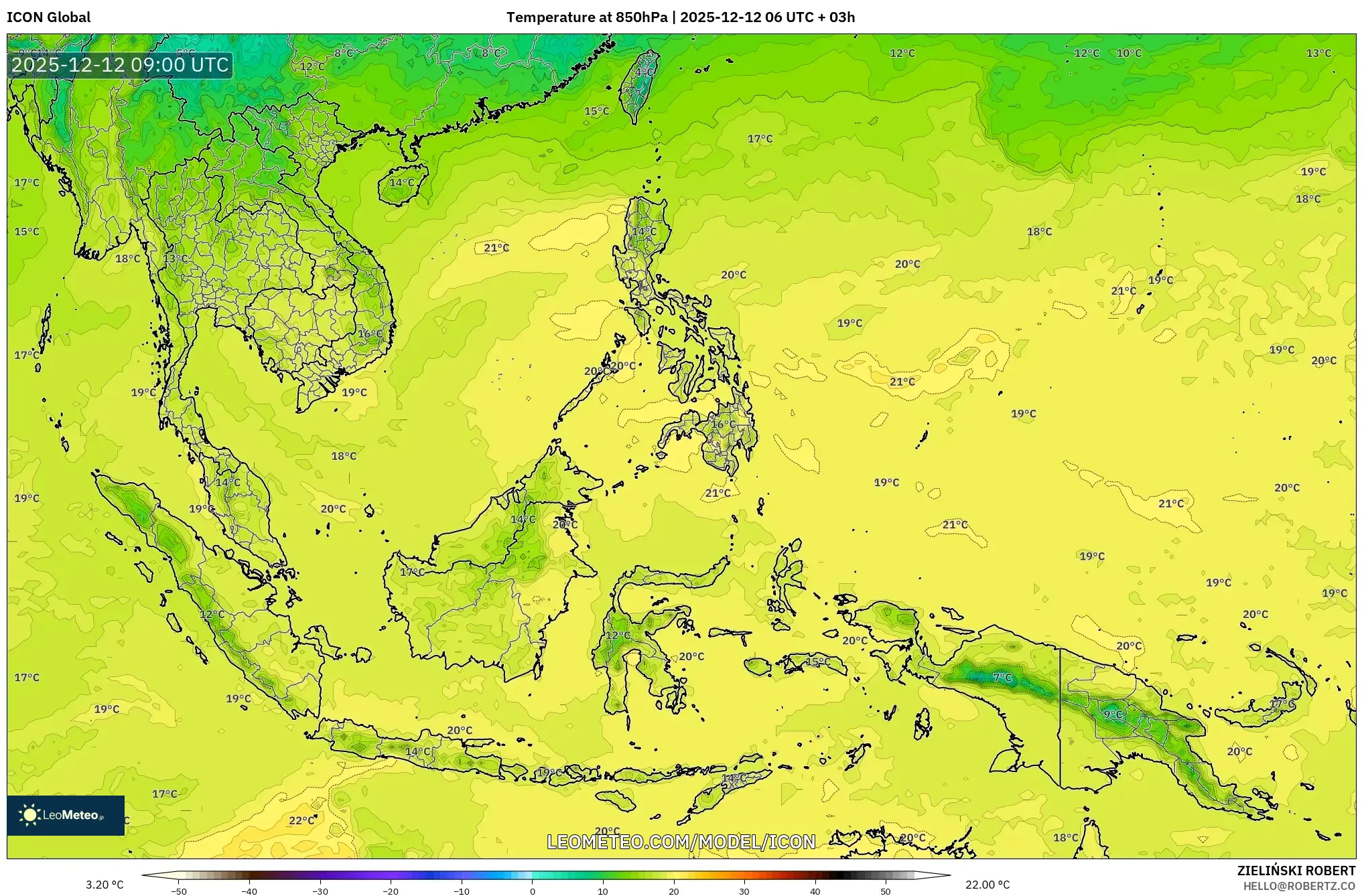 ICON model - Asia Tenggara, Suhu 850 hPa