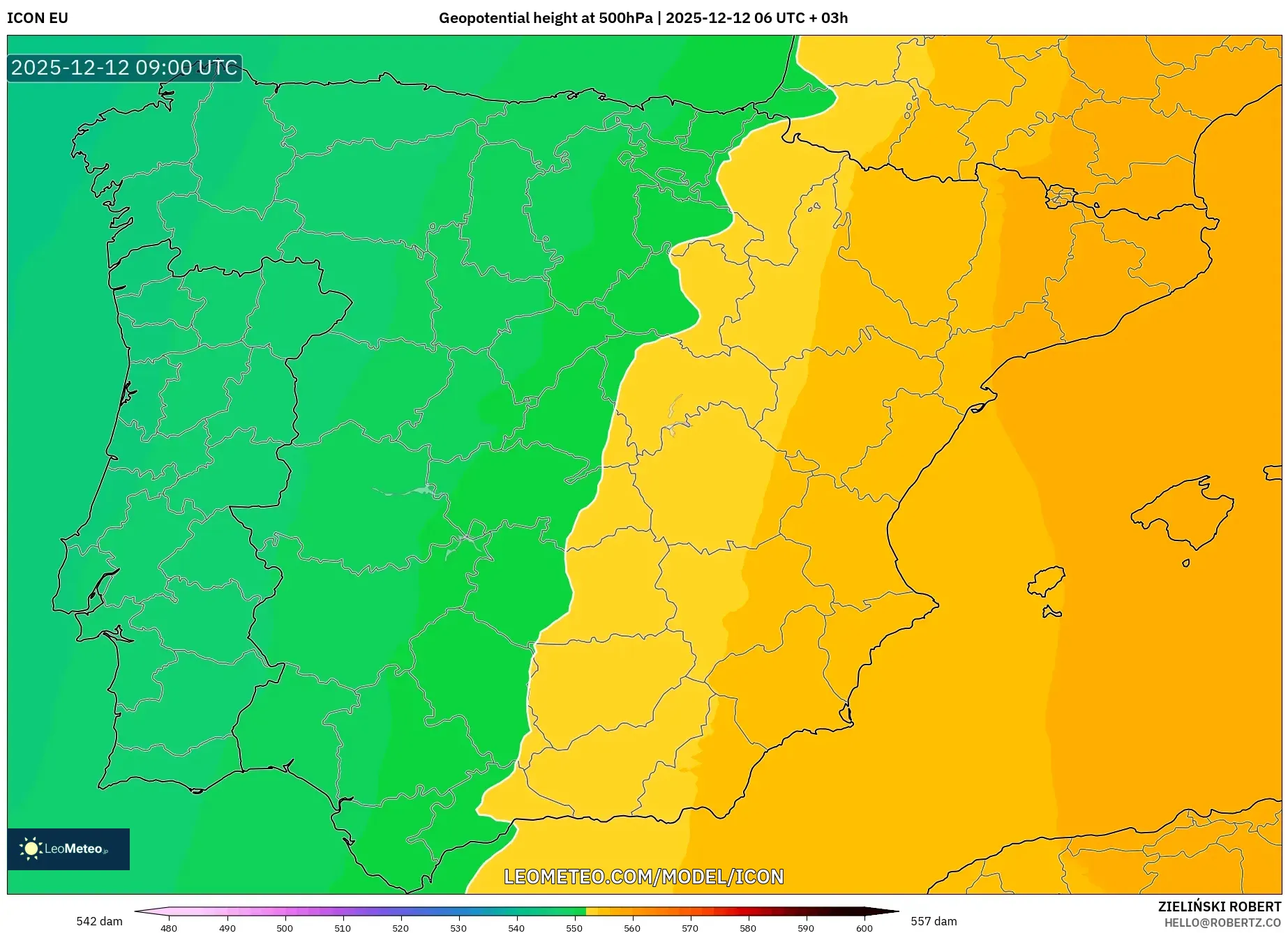ICON model - Sepanyol, Ketinggian geopotensial pada 500 hPa
