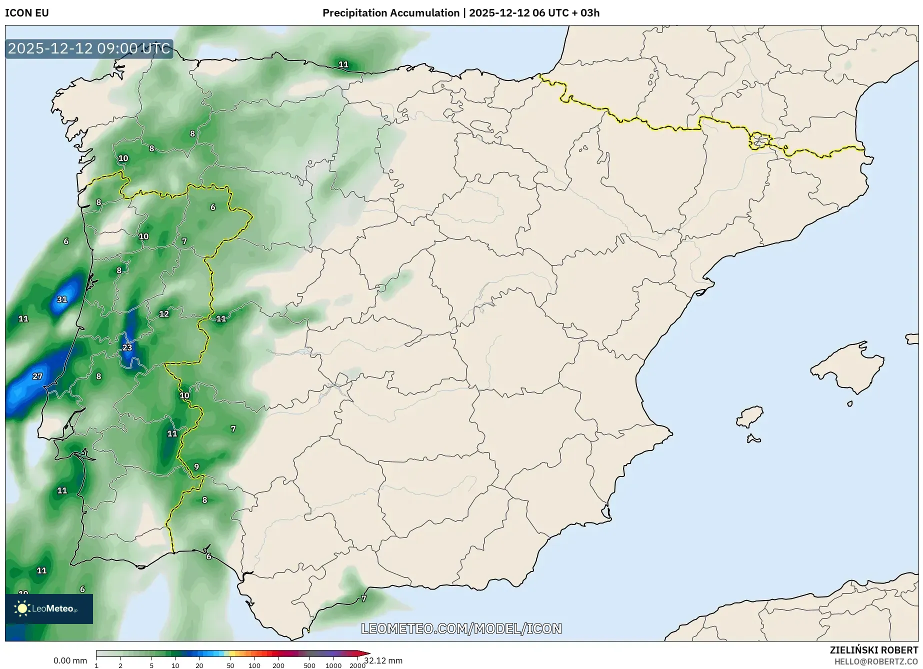 ICON model - Sepanyol, Pengumpulan Hujan