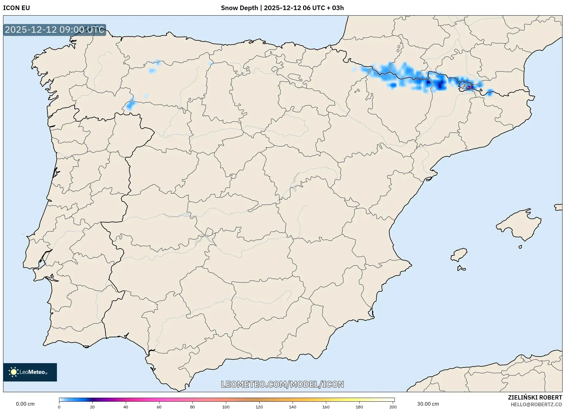 ICON model - Sepanyol, Ketebalan Salji