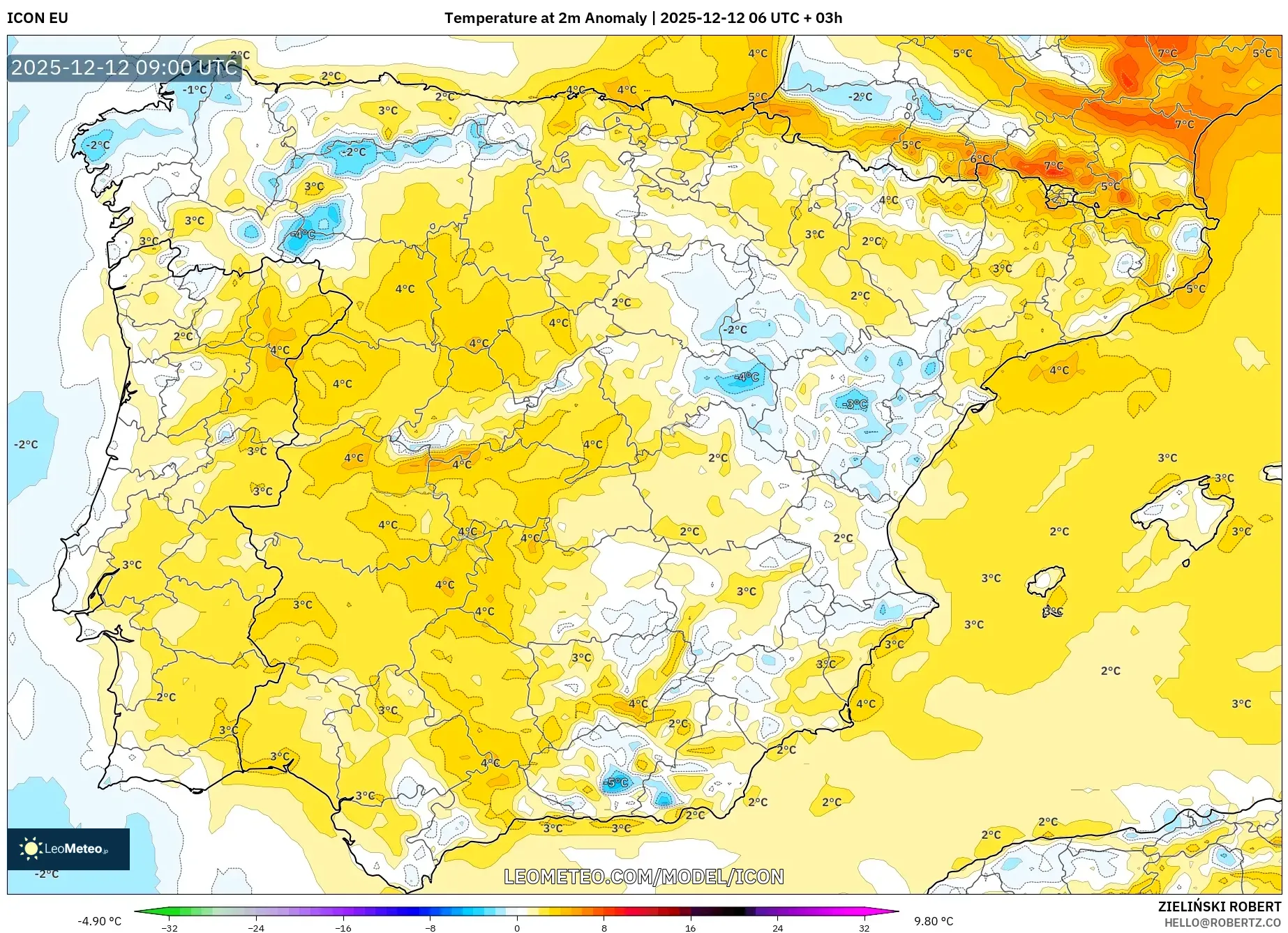 ICON model - Sepanyol, Anomali Suhu 2 m