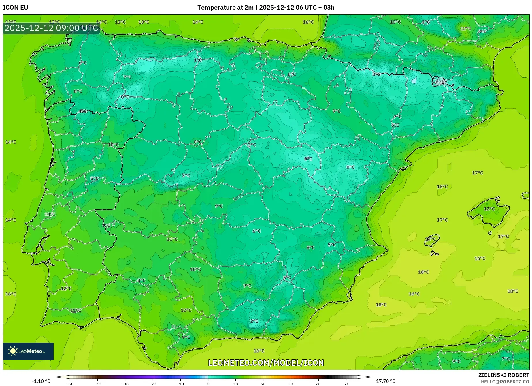 ICON model - Sepanyol, Suhu pada 2 m