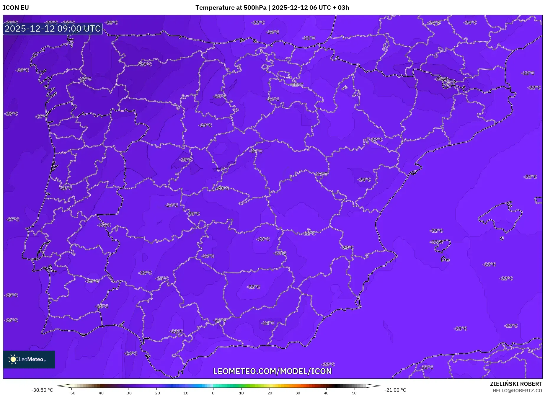 ICON model - Sepanyol, Suhu 500 hPa