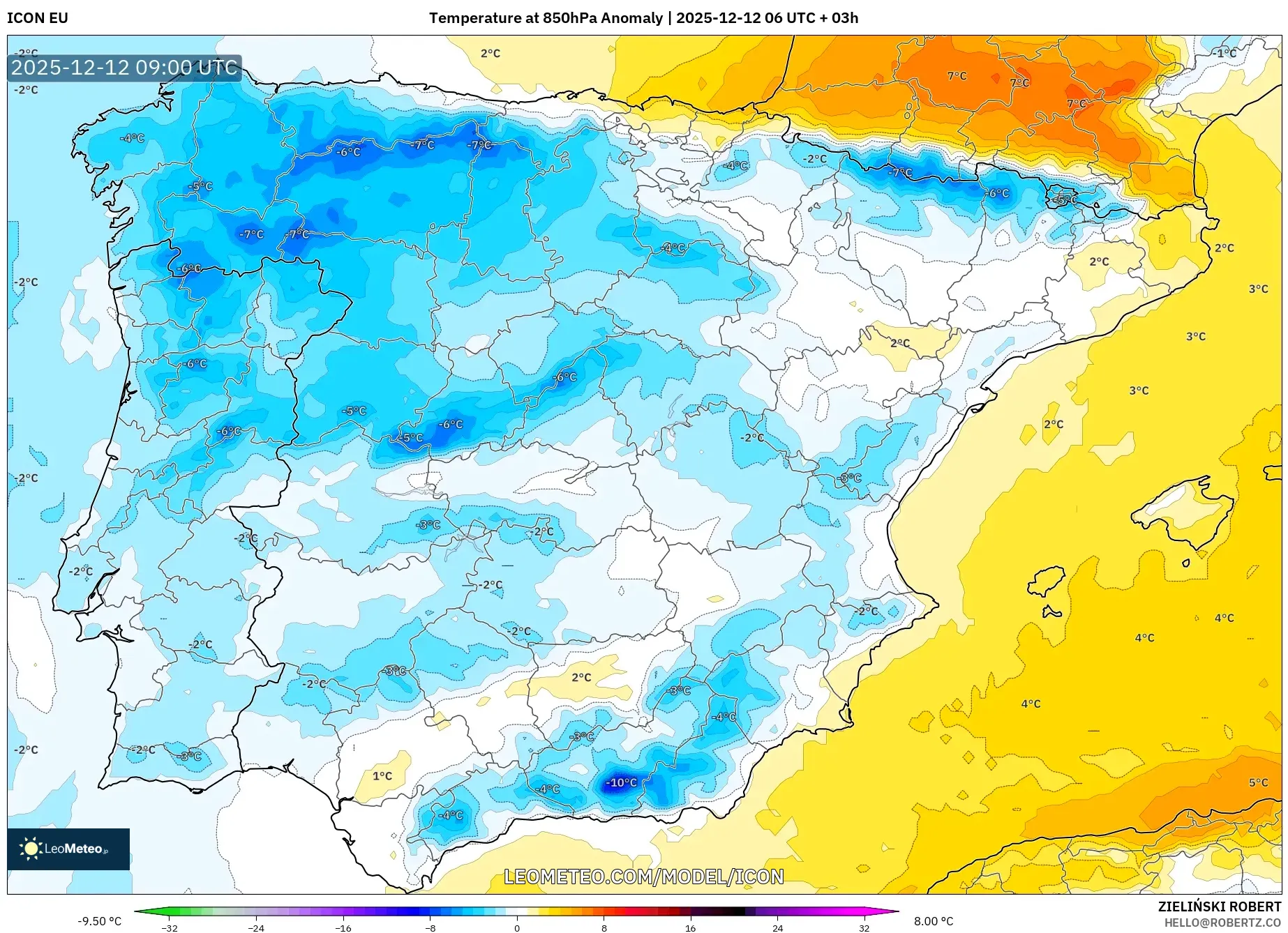 ICON model - Sepanyol, Anomali Suhu 850 hPa