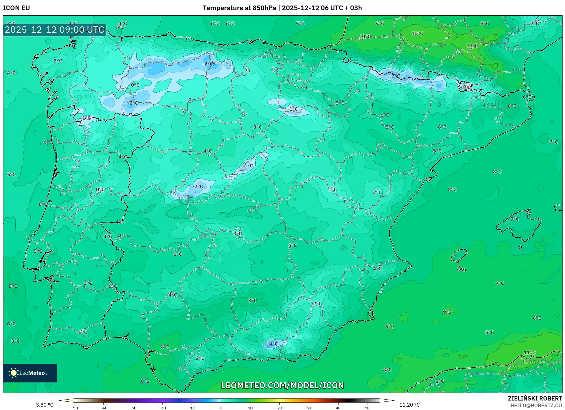 ICON model - Sepanyol, Suhu 850 hPa