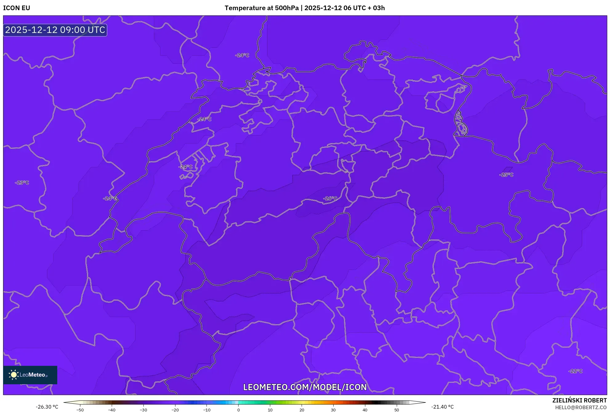 ICON model - Switzerland, Suhu 500 hPa