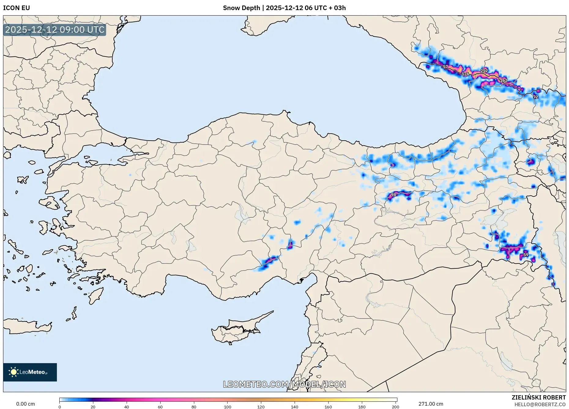 ICON model - Turki, Ketebalan Salji