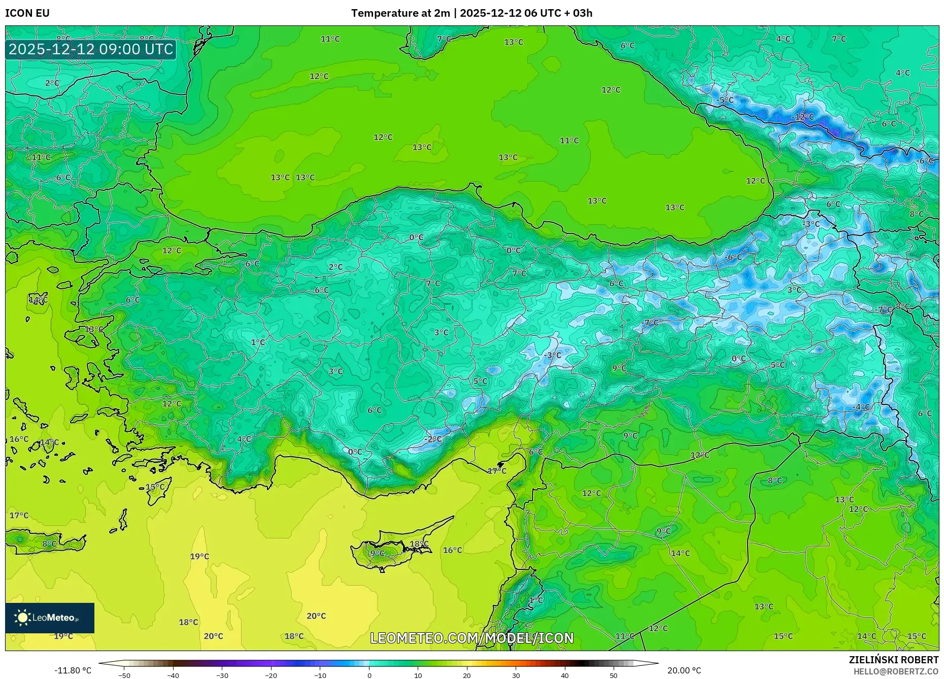 ICON model - Turki, Suhu pada 2 m