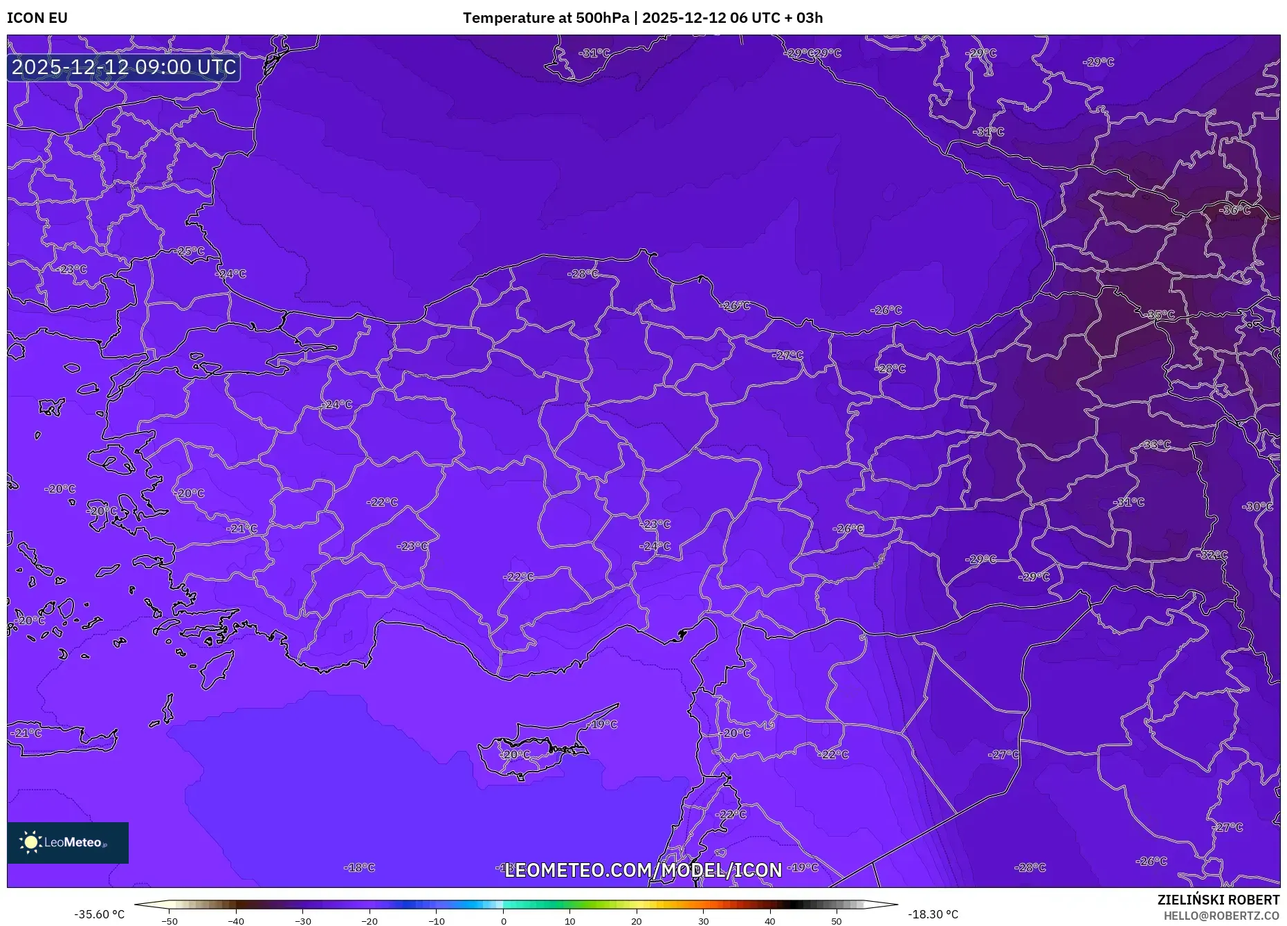 ICON model - Turki, Suhu 500 hPa