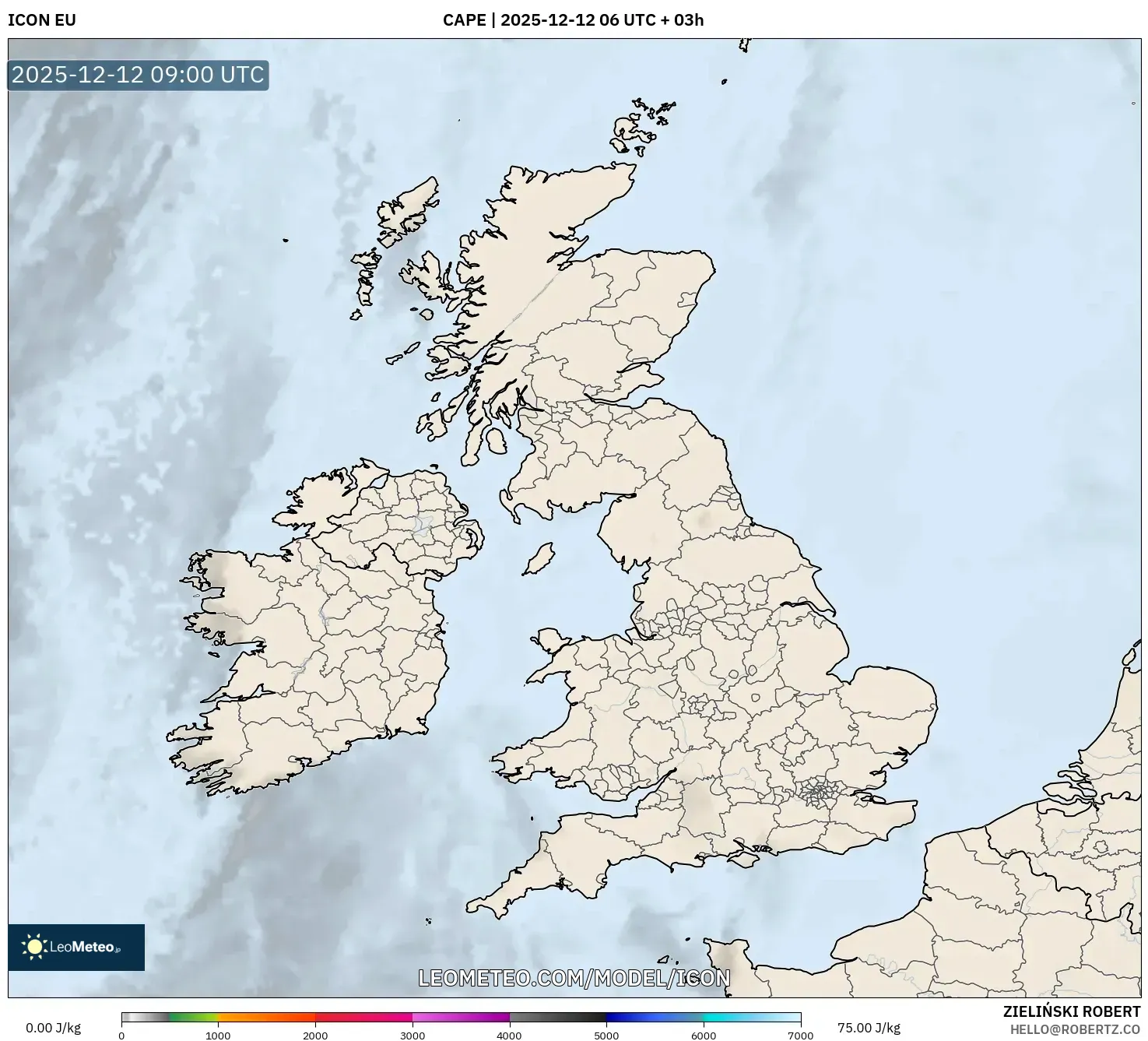 ICON model - United Kingdom, CAPE